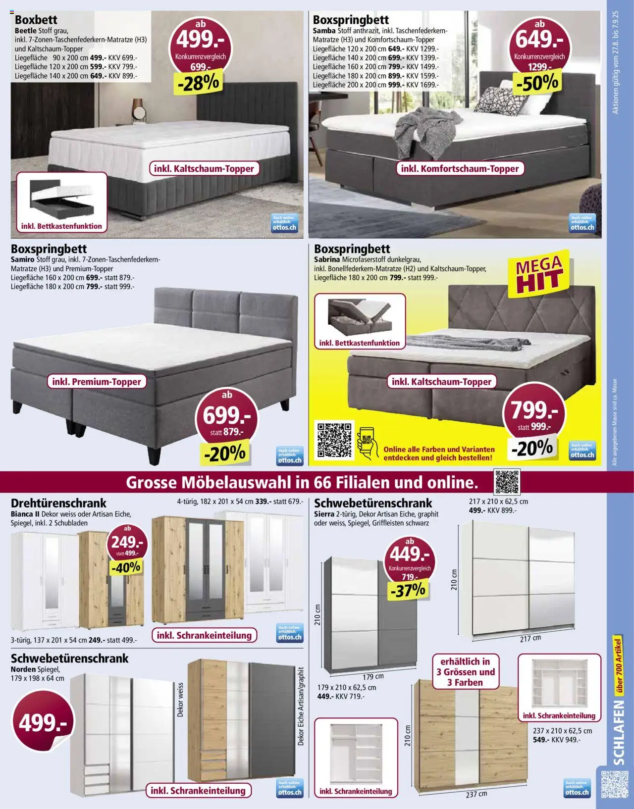Otto's Aktionen ab 27.08.2025 | Seite: 11 | Produkte: Matratze, Schwebetürenschrank, Drehtürenschrank, Boxspringbett