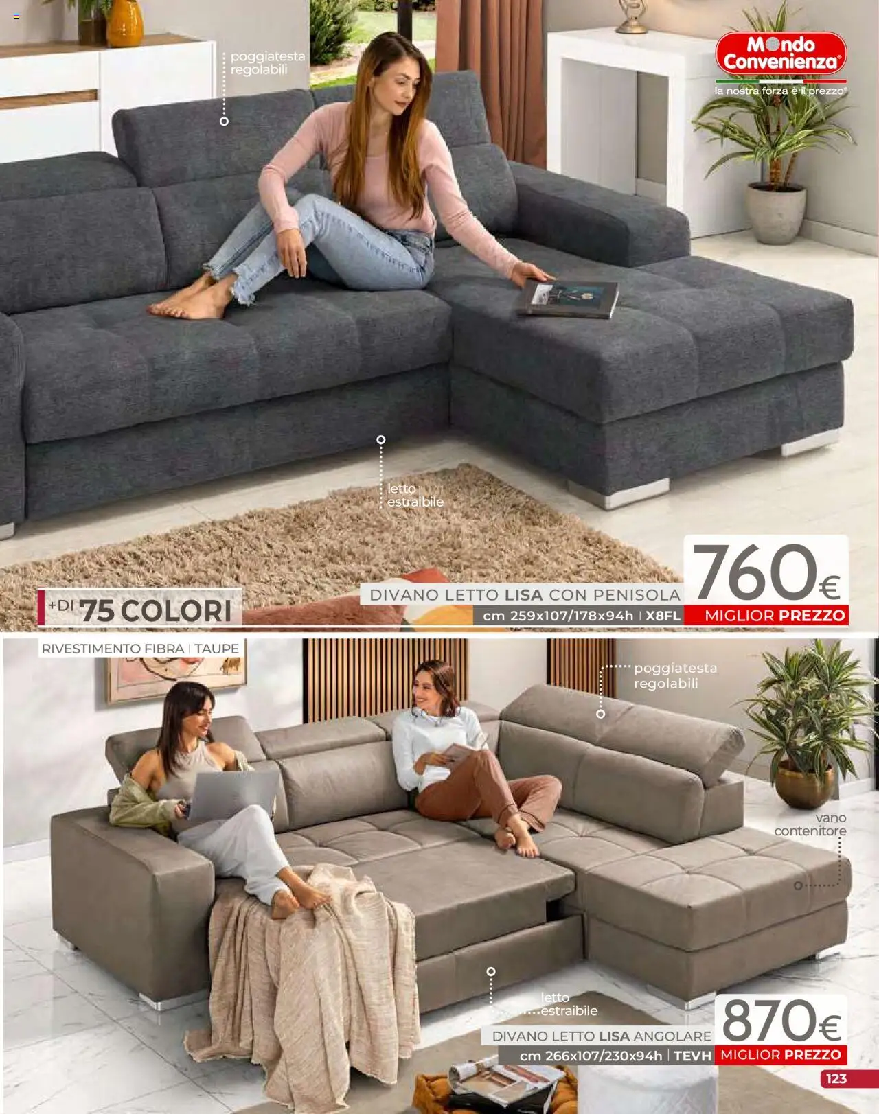 Volantino Mondo Convenienza del 09.09.2025 | Pagina: 125 | Prodotti: Divano letto, Contenitore, Letto, Divano