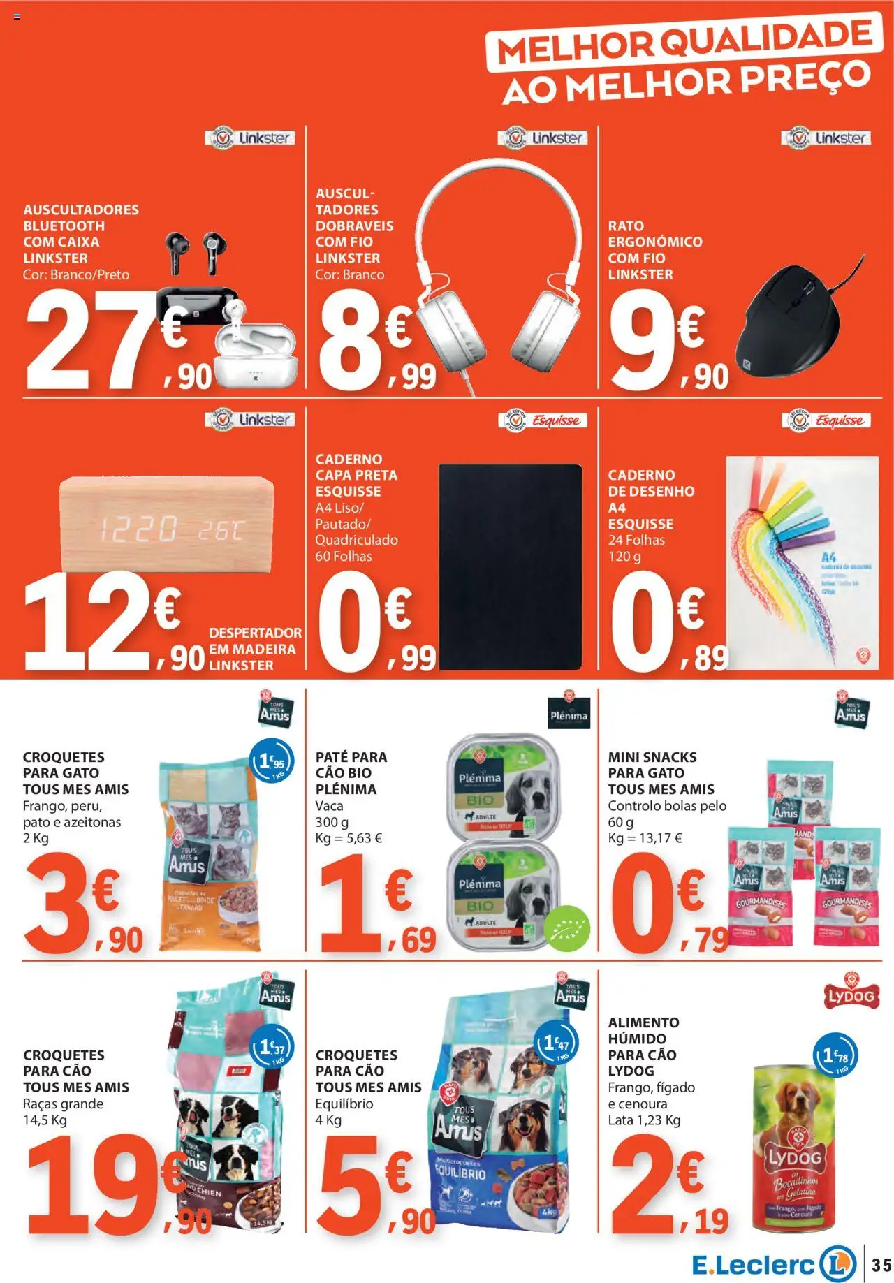 E.Leclerc folheto │ válido de 04.09.2025 | Página: 35 | Produtos: Caderno, Despertador, Azeitonas, Cenoura