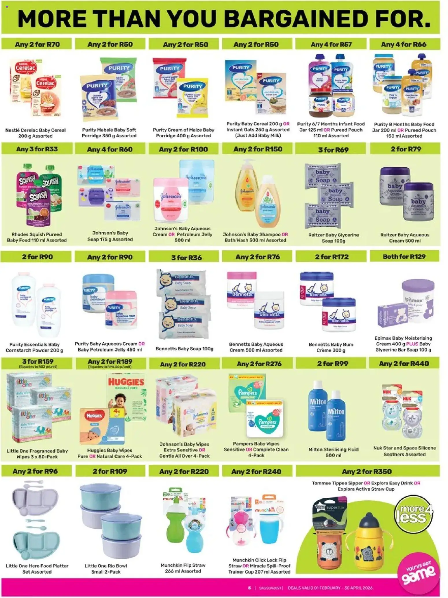 Game - Catalogue More 4 Less valid from 01.02.2026 | Page: 5 | Products: Cereal, Gel za odčepljivanje odvoda, Baby food, Shampoo
