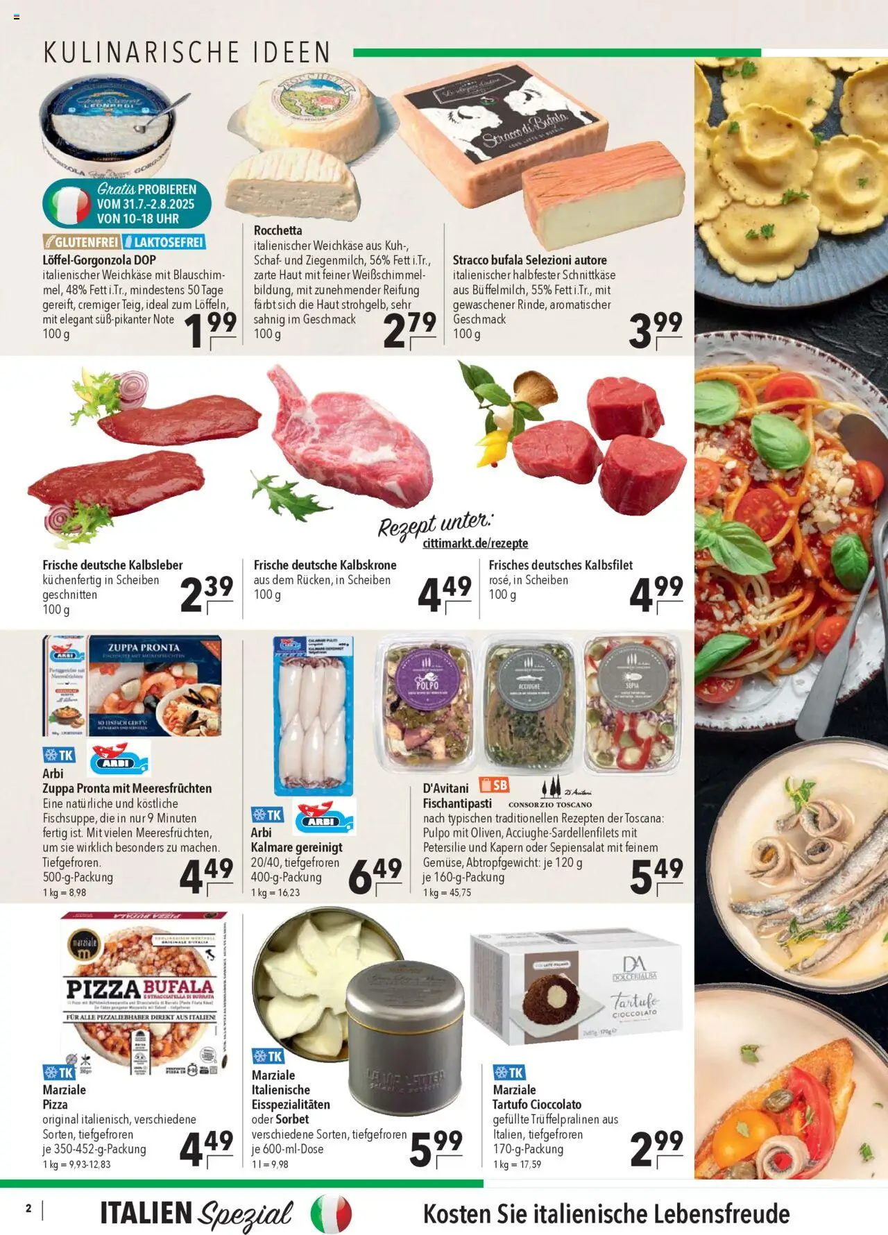 CITTI Markt Prospekt 	 - gültig ab dem 30.07.2025 | Seite: 2 | Produkte: Kalbsleber, Petersilie, Pizza, Uhr