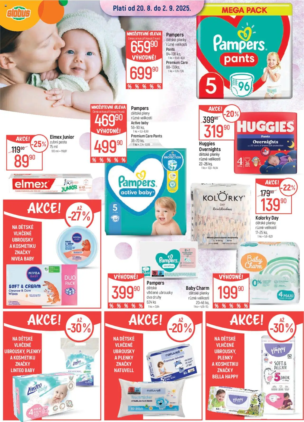 Globus leták od 20.08.2025 | Strana: 13 | Produkty: Globus, Ubrousky, Pampers, Pleny