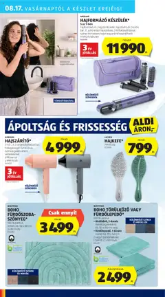 Aldi akciós ujság - amely érvényes a következő dátumtól: 14.08.2025 | Oldal: 46 | Termékek: Hajformázó, Hajszárító, Dekoráció, Fürdőszoba