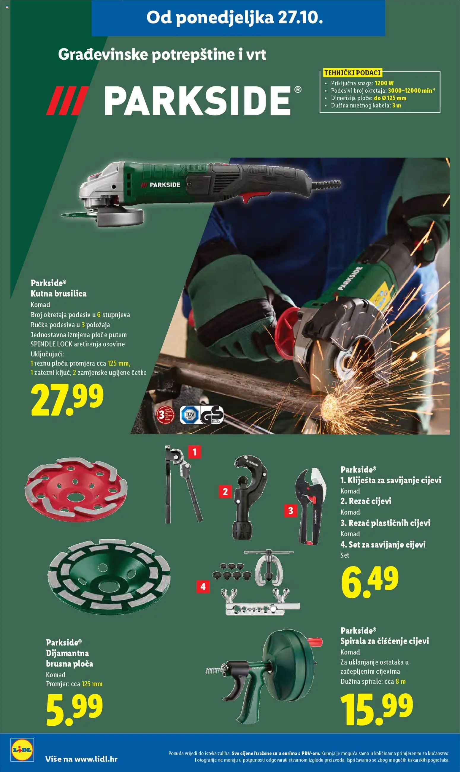 Lidl katalog | vrijedi od 27.10.2025 | Stranica: 34 | Proizvodi: Brusilica, Cijevi, Kliješta, Parkside