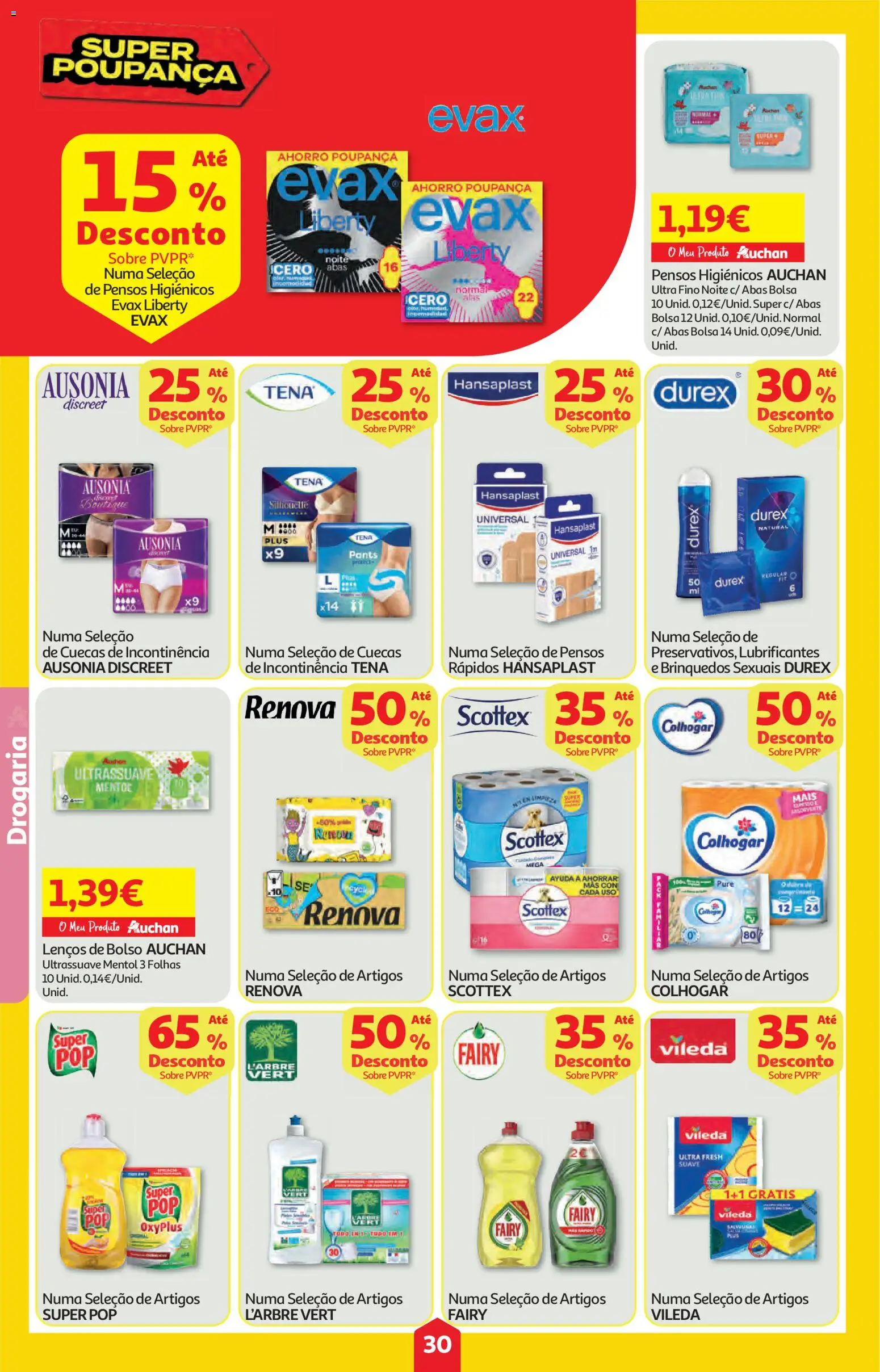 Auchan folheto │ válido de 05.02.2026 | Página: 30 | Produtos: Bolsa, Pensos higiénicos, Cuecas