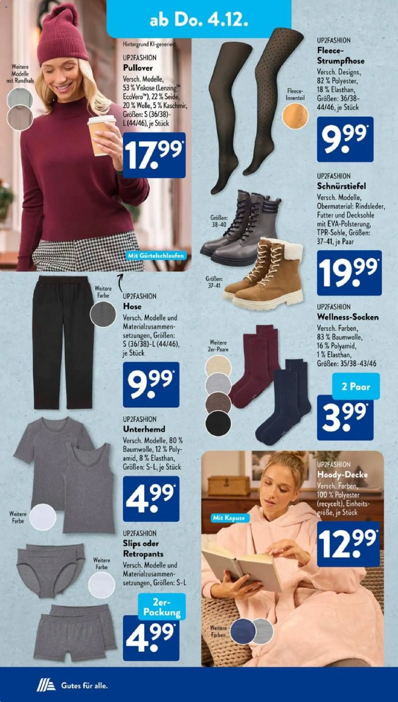 Aldi Süd Prospekt 	 – gültig ab 01.12.2025 | Seite: 12 | Produkte: Up2fashion, Pullover, Hose, Strumpfhose