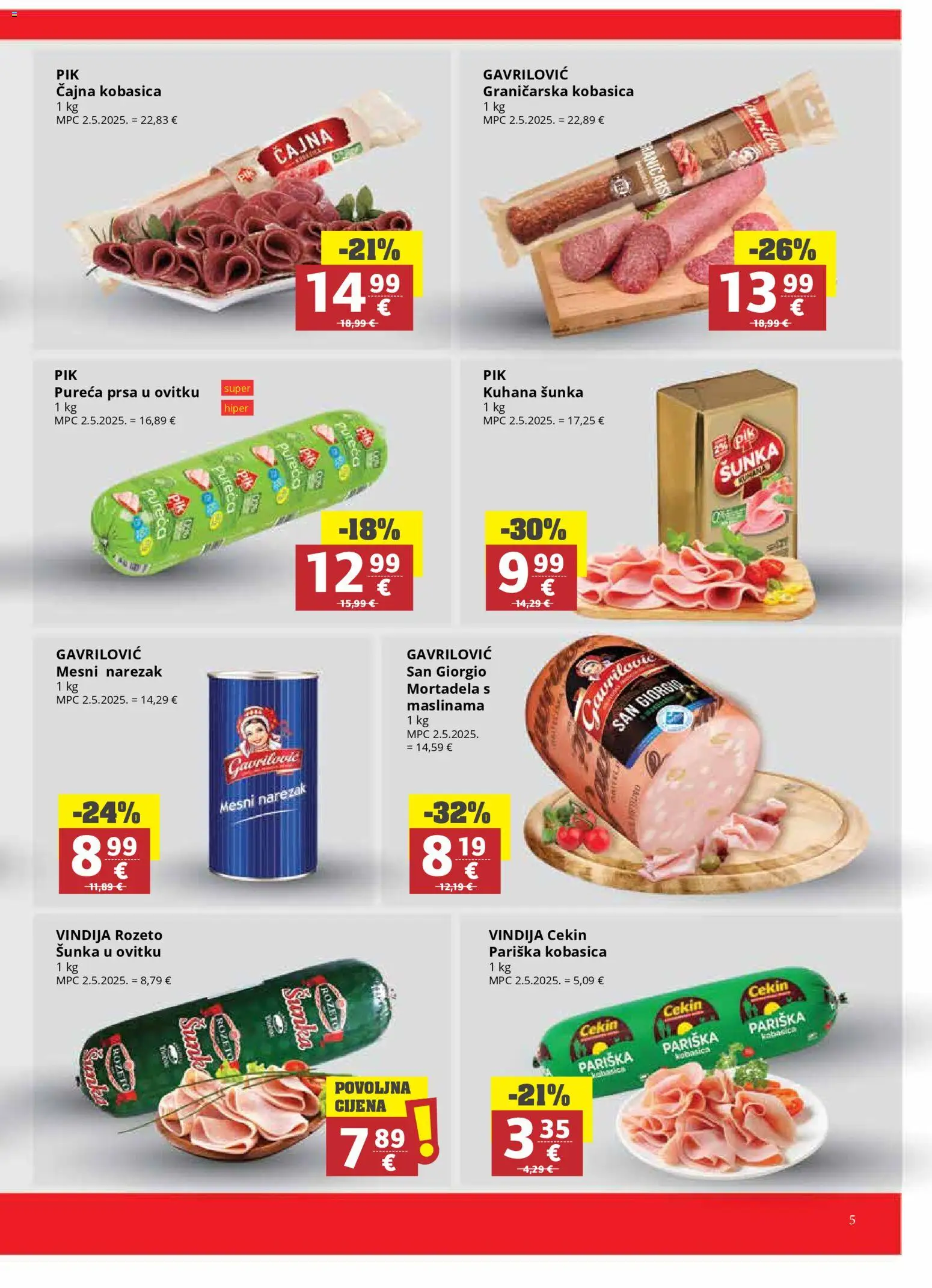 Ribola katalog | vrijedi od 04.02.2026 | Stranica: 5 | Proizvodi: Vindija, Šunka, Mortadela, Kobasica