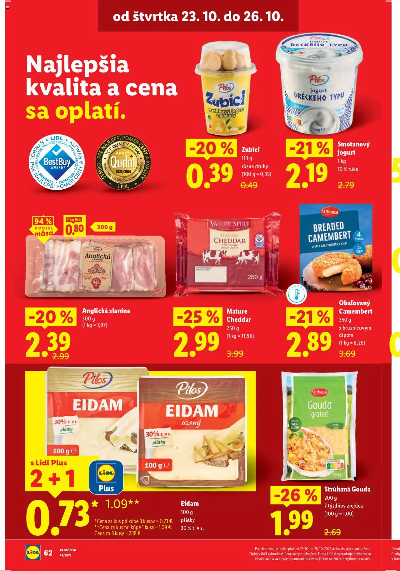 Nové Lidl akcie – leták je platný od 20.10.2025 | Strana: 78 | Produkty: Jogurt, Slanina, Gouda, Eidam