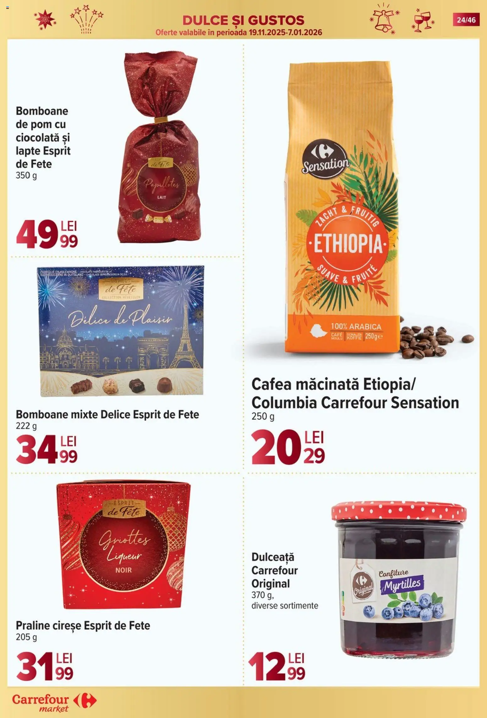 Noul catalog Carrefour – valabil de la 19.11.2025 | Pagină: 24 | Produse: Praline, Cafea, Bomboane, Cireșe