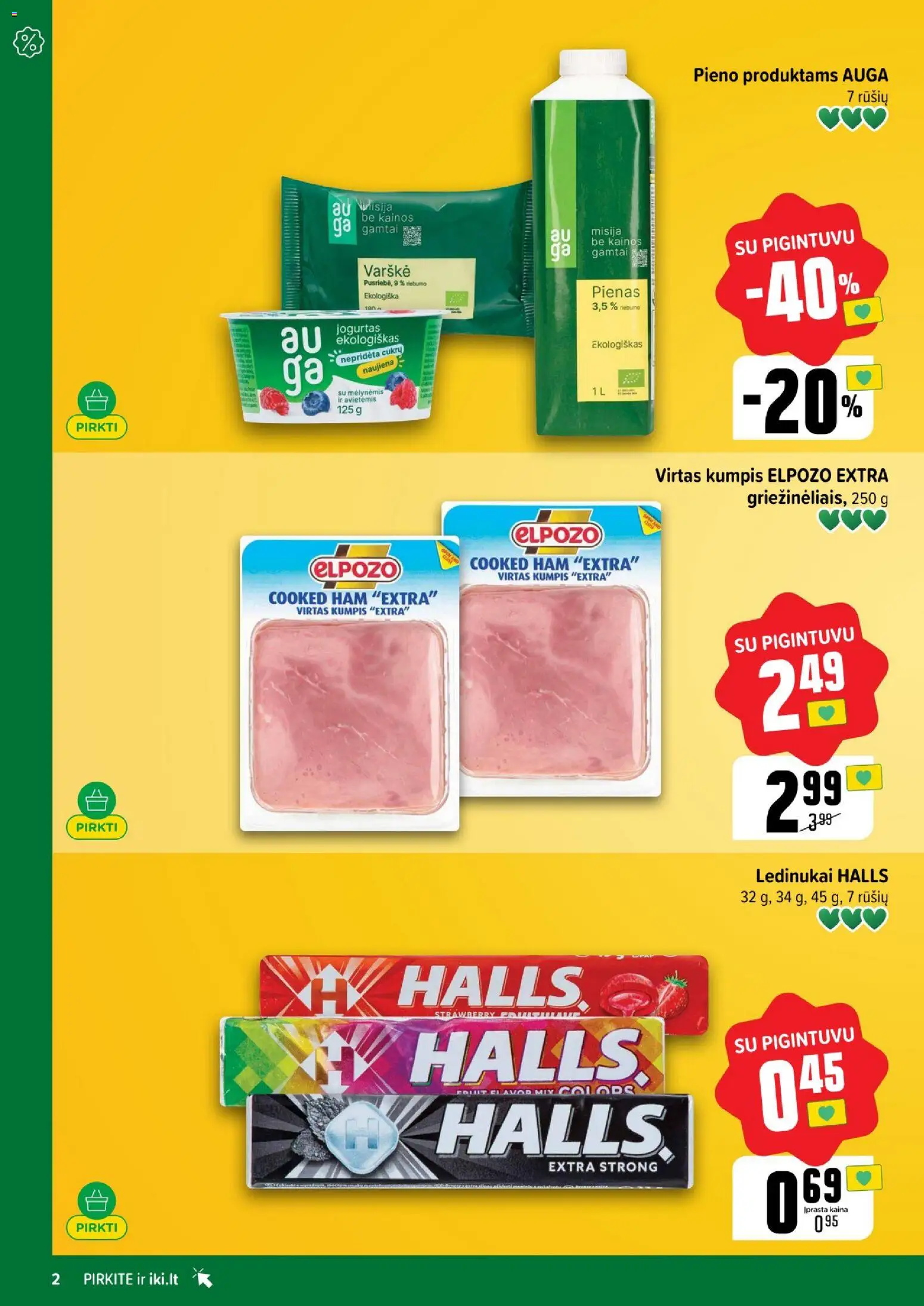 IKI akcijos nuo 12.01.2026 | Puslapis: 2 | Prekių: Ledinukai, Pienas, Varškė, Kumpis
