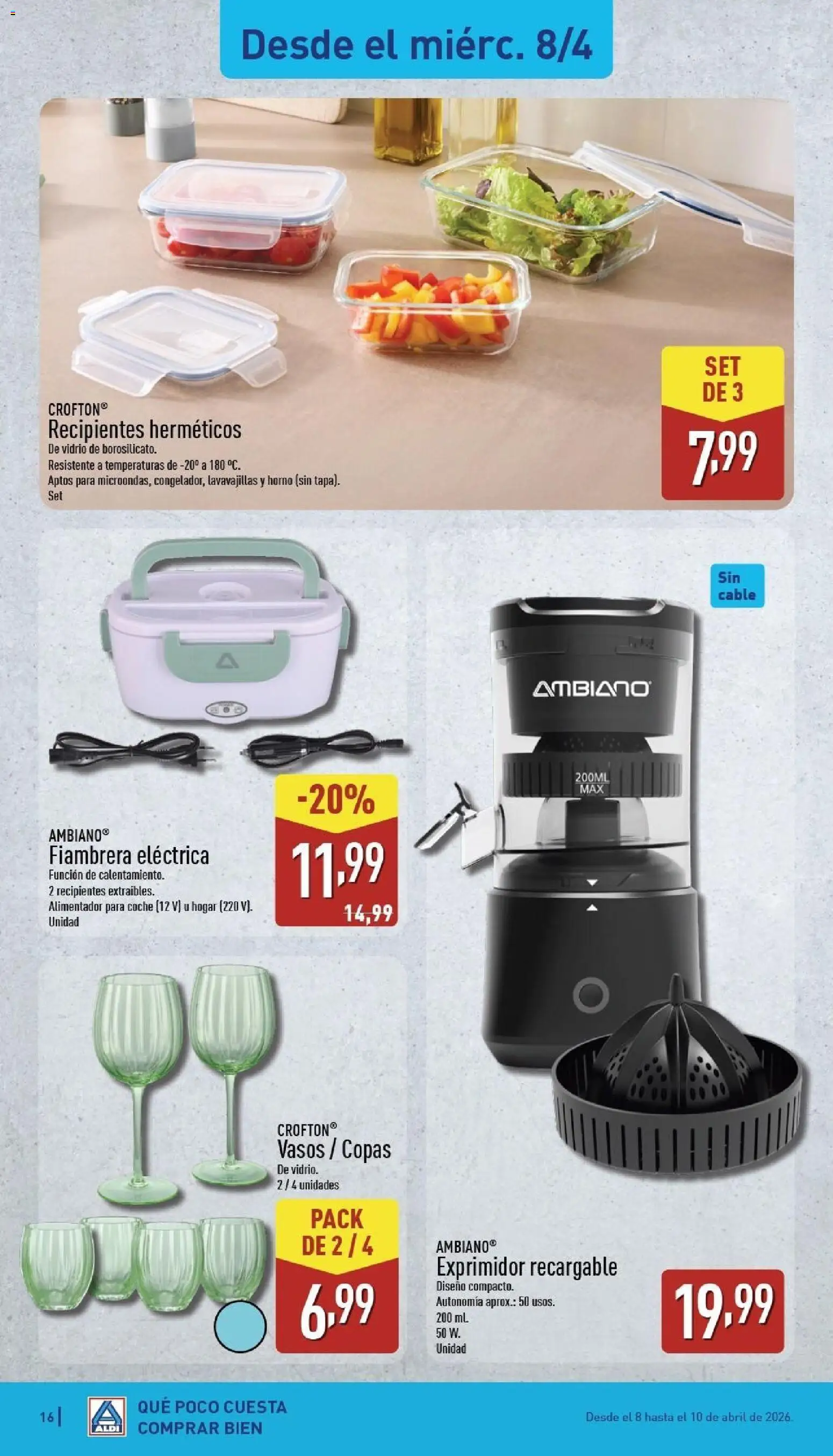 Aldi folleto Península │ válido desde el 06.04.2026 | Página: 16 | Productos: Vasos, Cable, Lavavajillas, Exprimidor