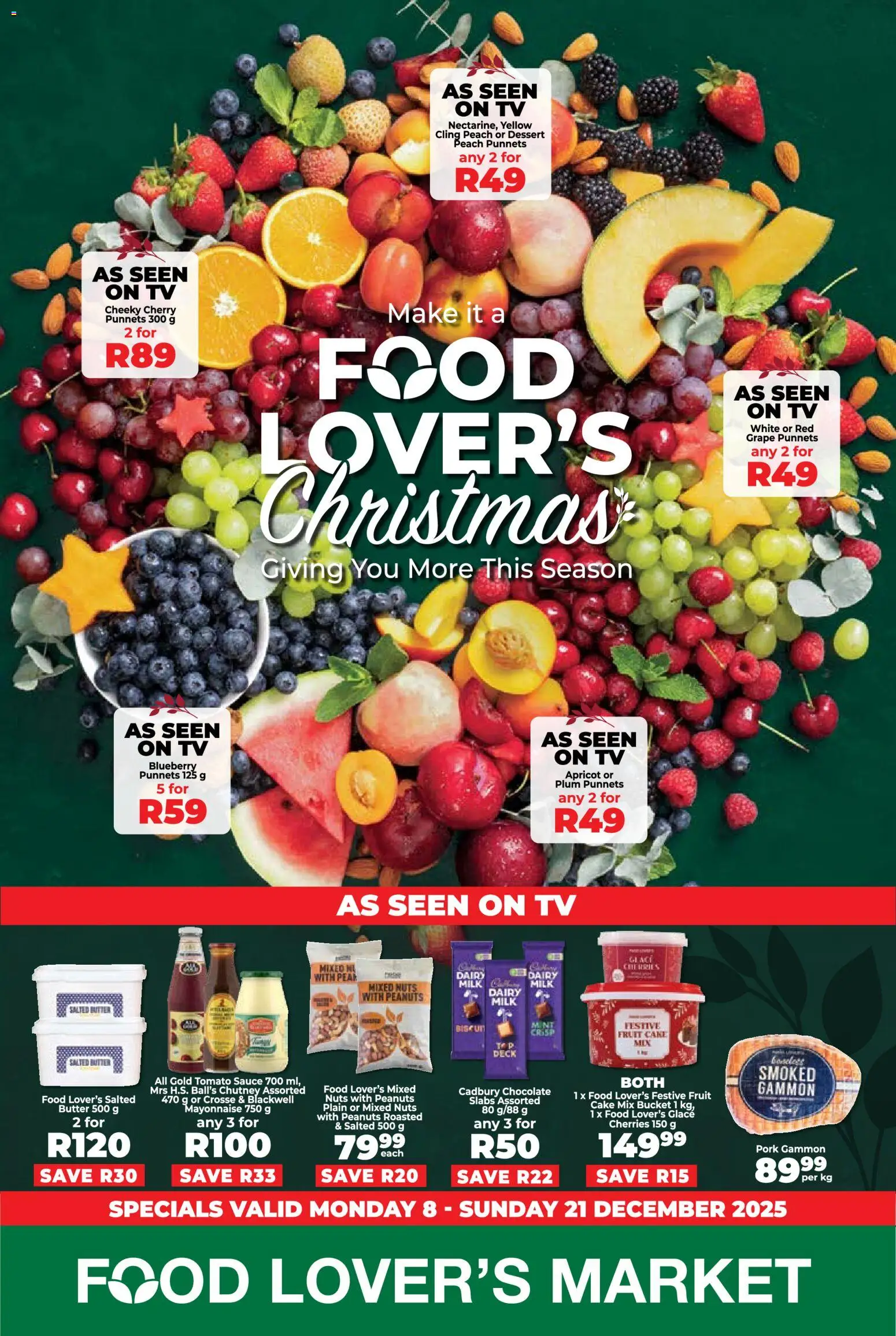 New Food Lover's Market catalogue – valid from 08.12.2025 | Page: 1 | Products: Cake, Chutney, Pork, Peach