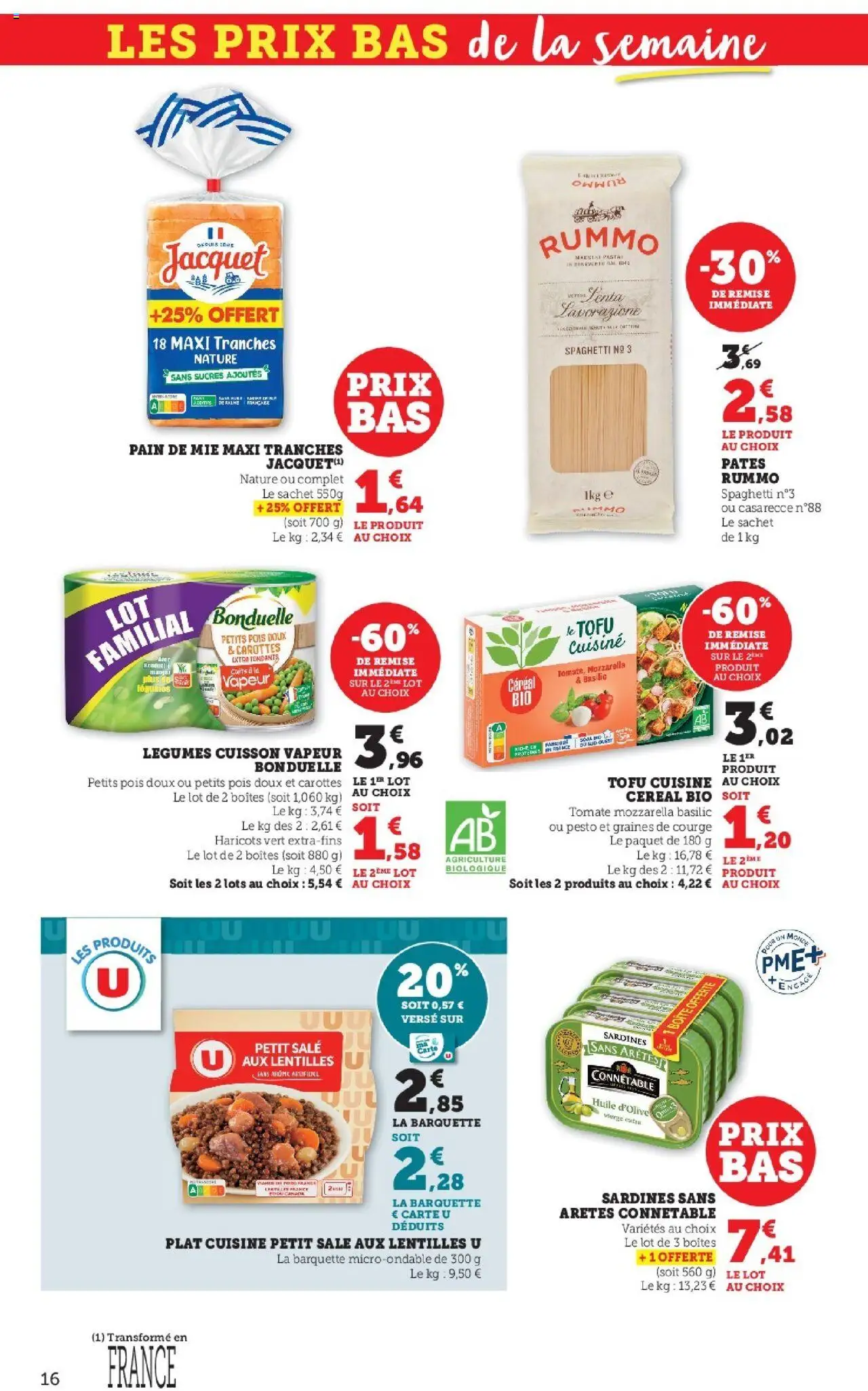 {H1} | Page: 16 | Produits: Spaghetti, Mozzarella, Huile, Pain