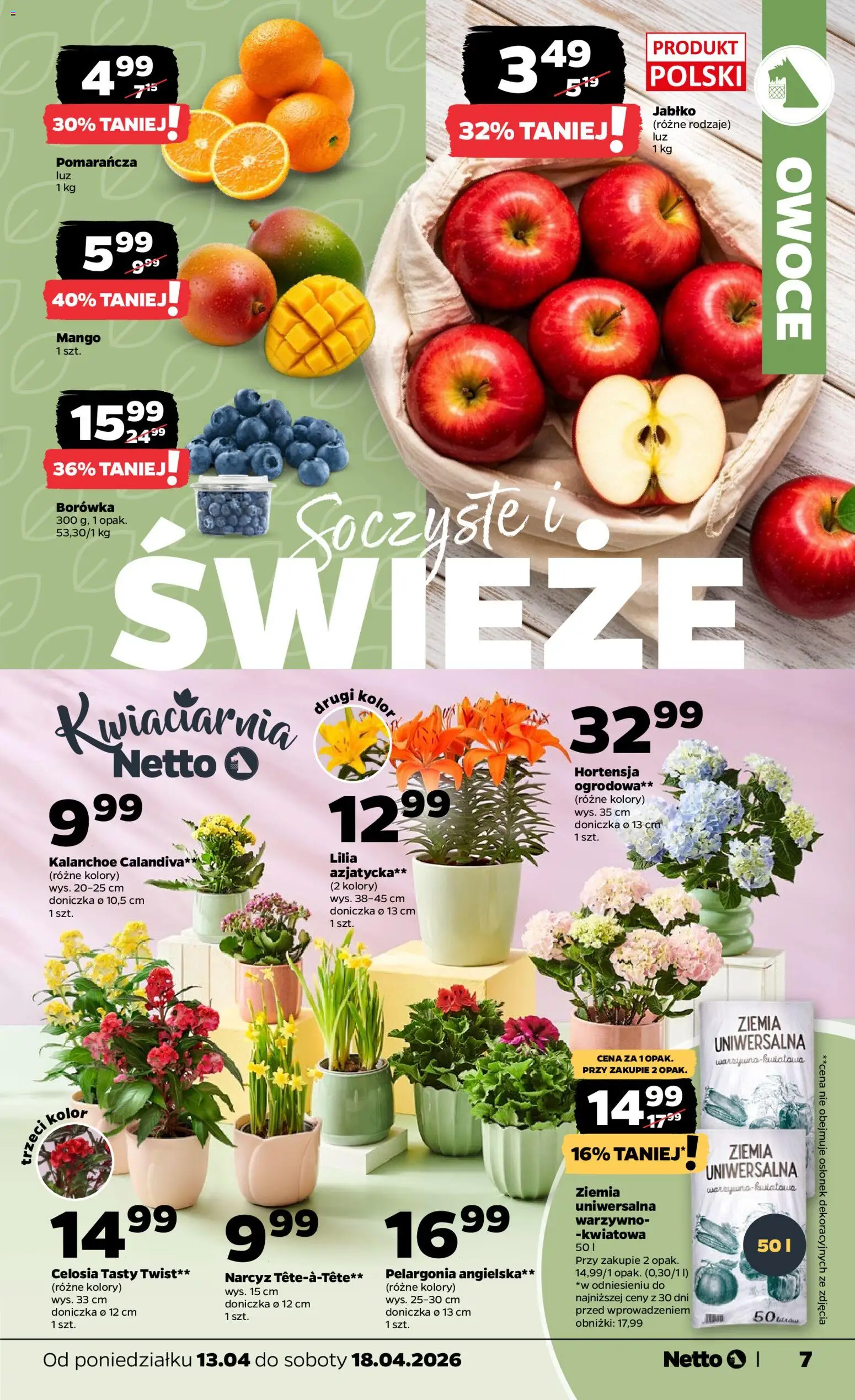 Netto gazetka od poniedziałku spożywcza od 13.04.2026 | Strona: 7 | Produkty: Mango, Ziemia uniwersalna, Ziemia, Owoce