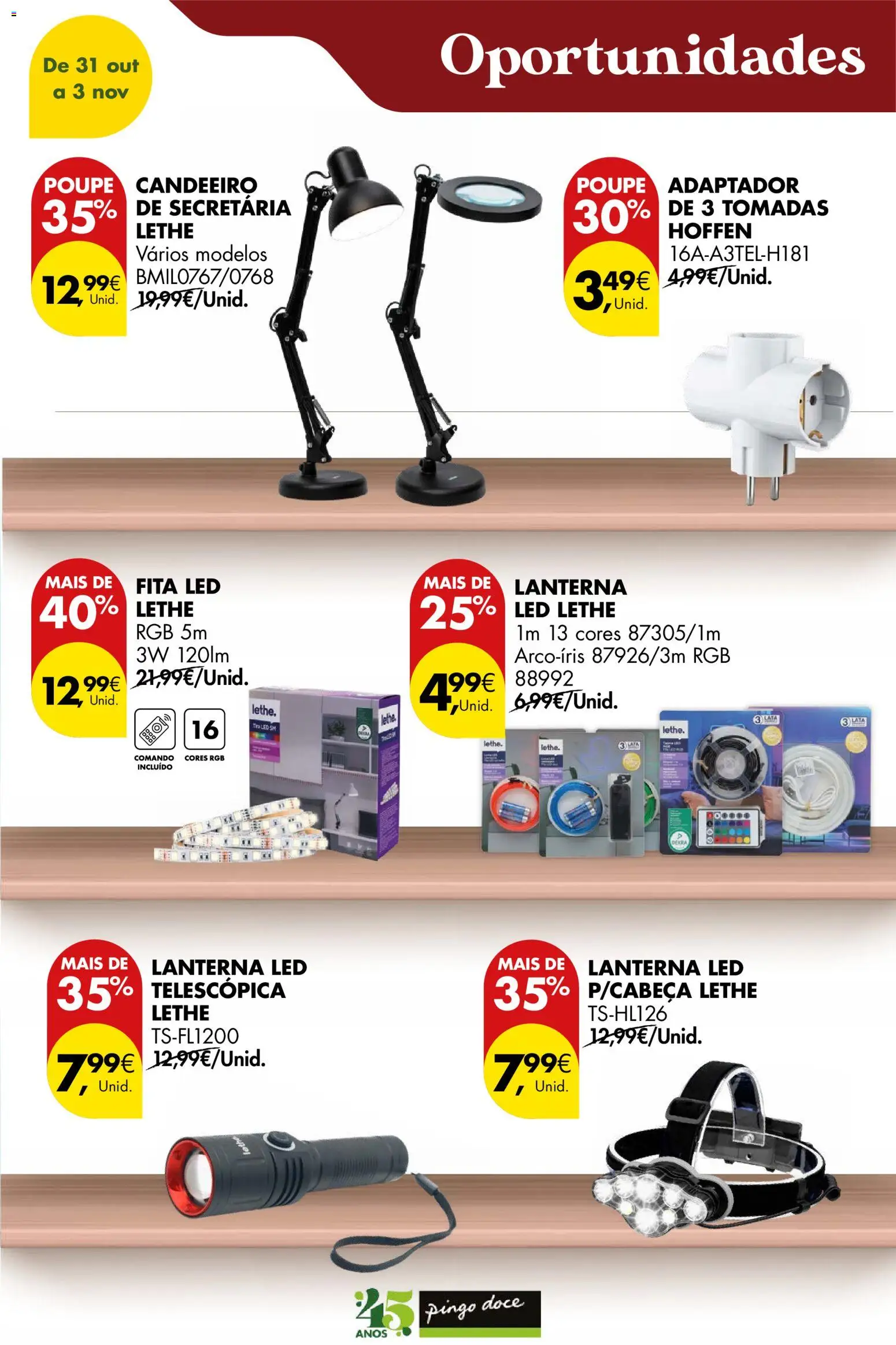 Pingo Doce Poupe este Fim de Semana │ válido de 31.10.2025 | Página: 19 | Produtos: Candeeiro, Adaptador, Lanterna