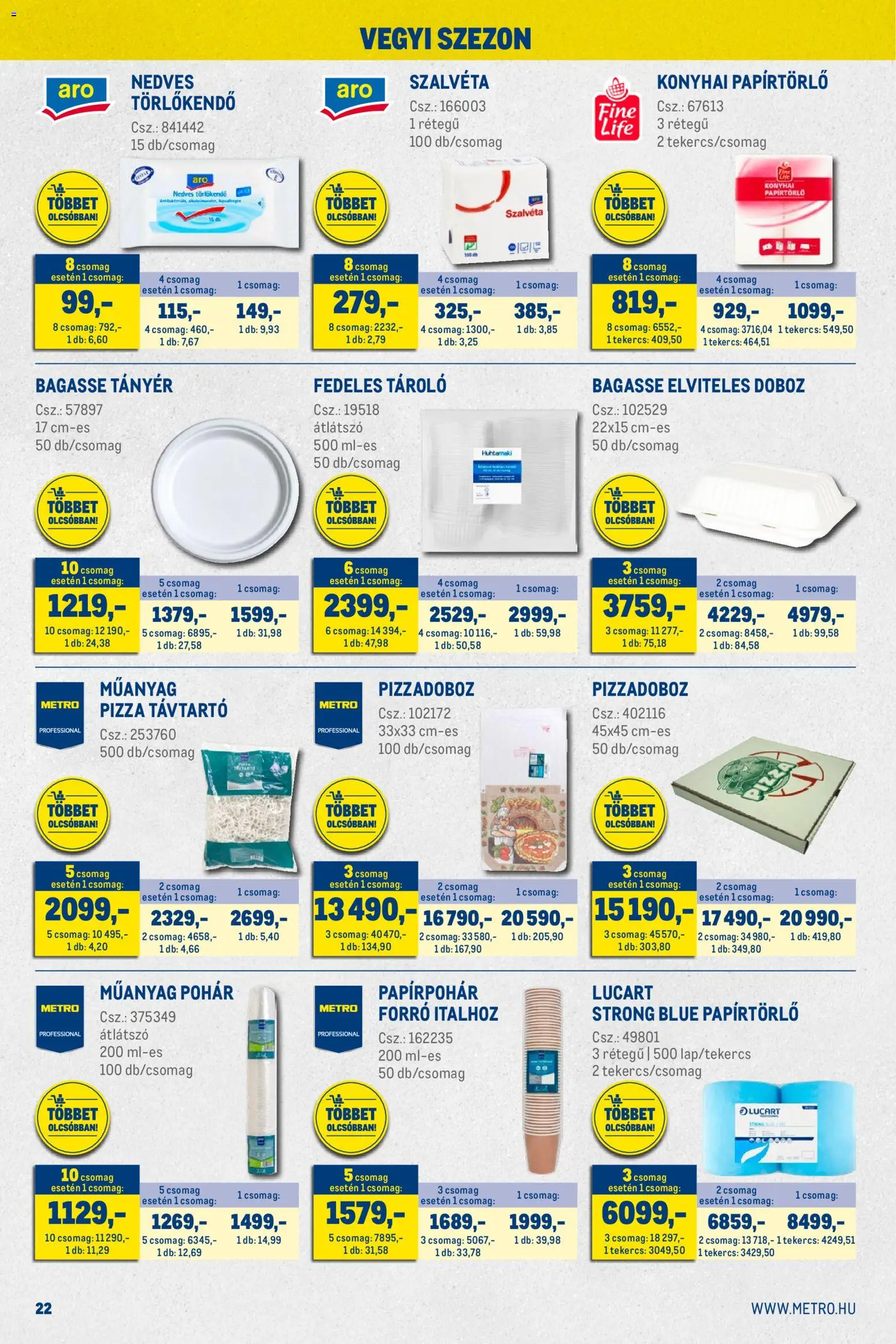 Metro akciós ujság - amely érvényes a következő dátumtól: 02.01.2026 | Oldal: 22 | Termékek: Törlőkendő, Doboz, Nedves törlőkendő, Pizza