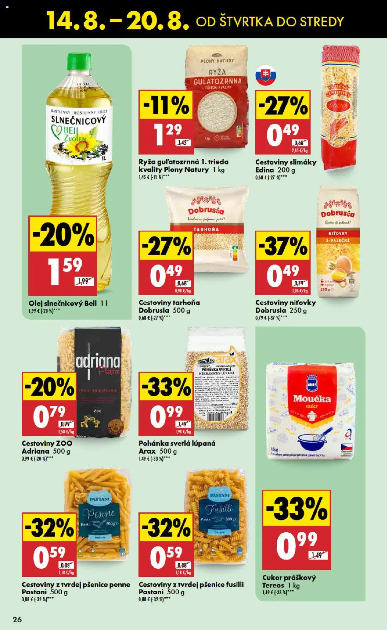 Biedronka leták │ platný od 14.08.2025 | Strana: 26 | Produkty: Olej, Fusilli, Ryža, Svetlá