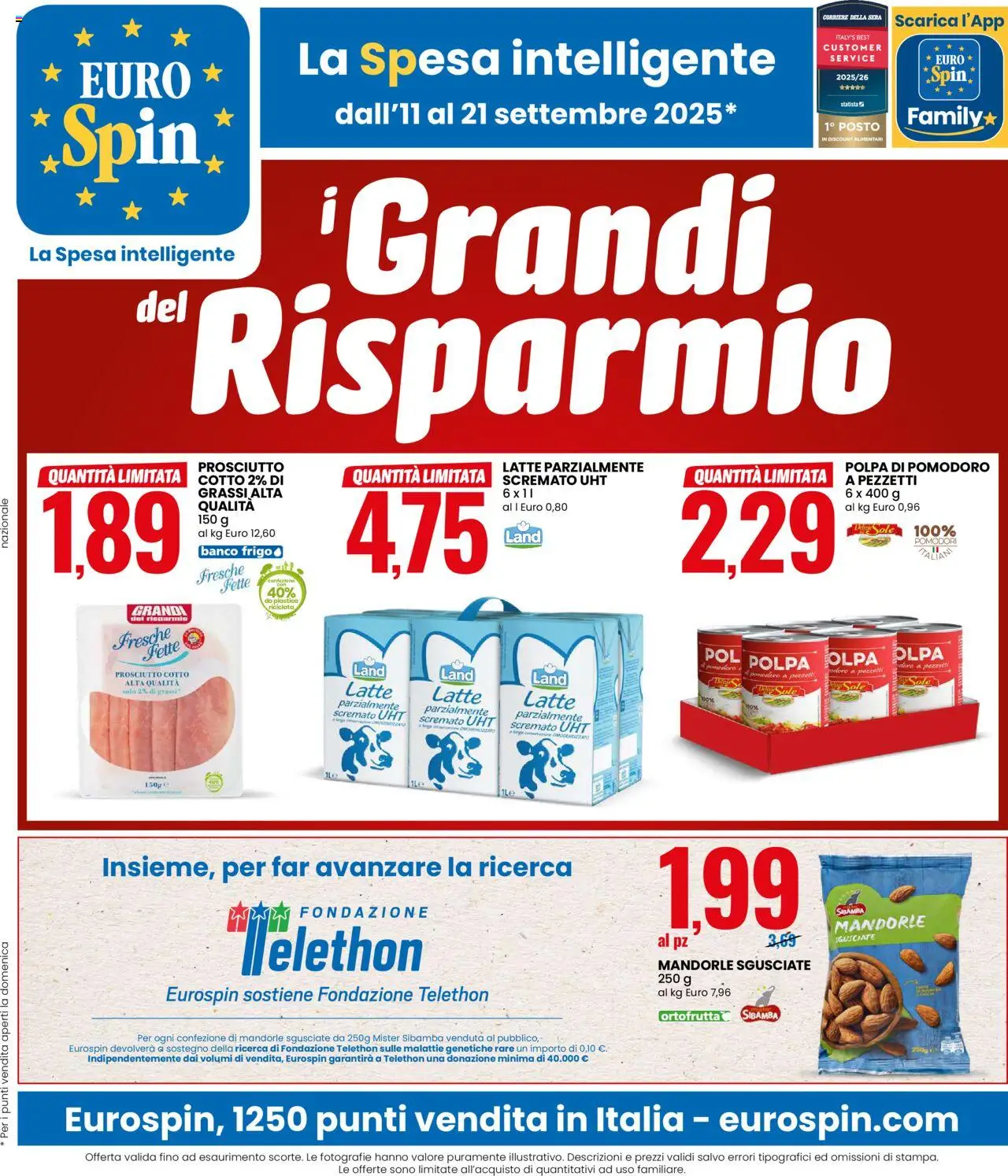 Volantino Eurospin del 11.09.2025 | Pagina: 1 | Prodotti: Latte, Prosciutto, Pomodori, Stampa