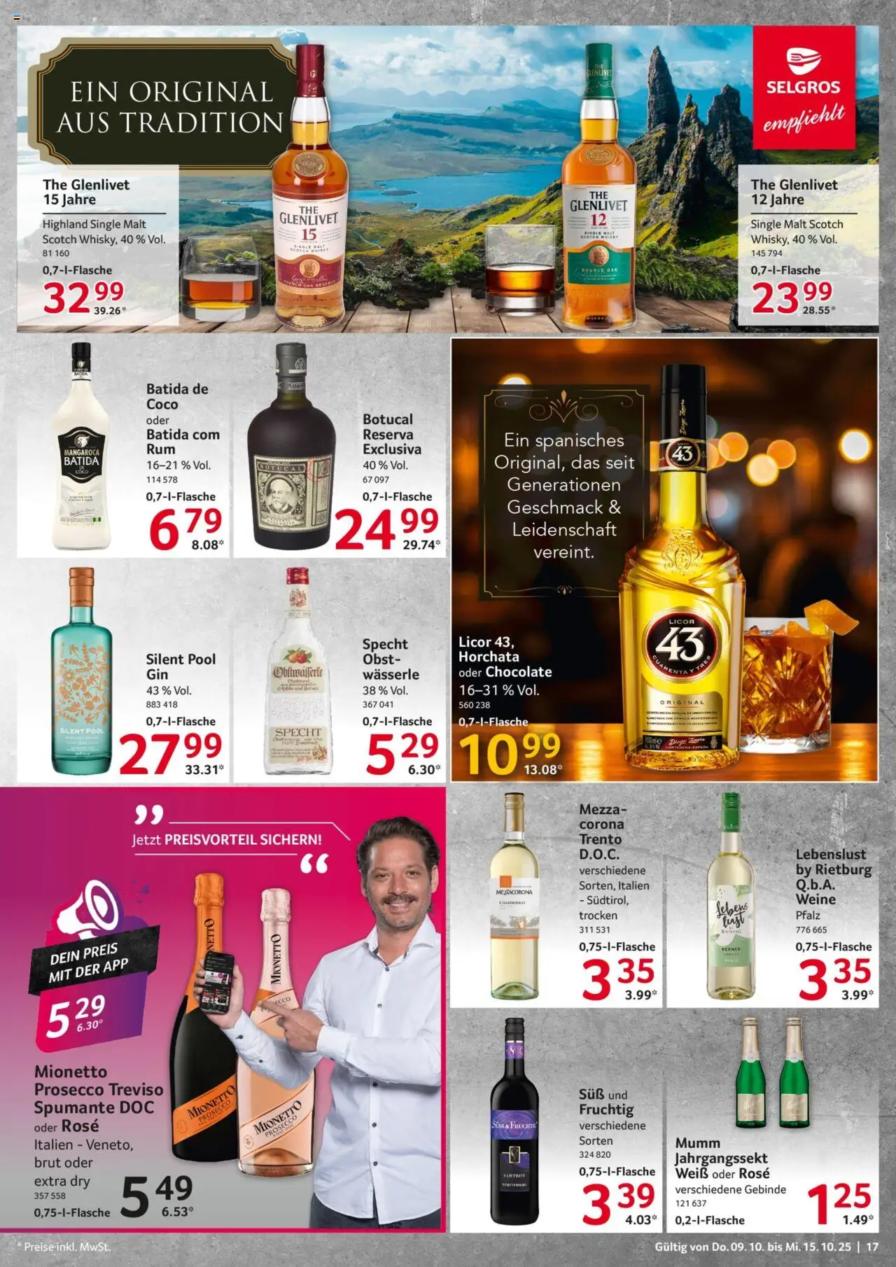 Selgros Prospekt 	 – gültig ab 09.10.2025 | Seite: 17 | Produkte: Whisky, Prosecco, Obst, Gin