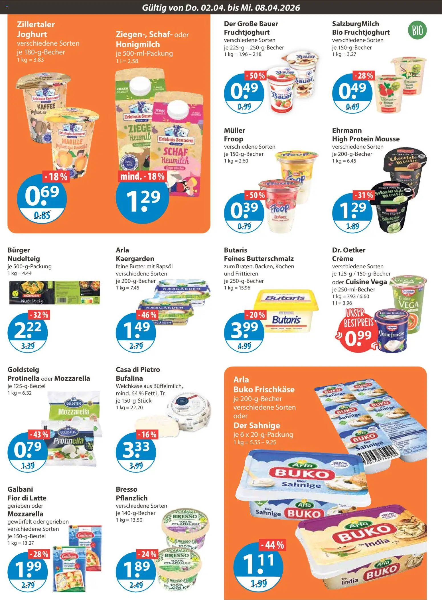 V-Markt Schwaben / Oberbayern – gültig ab 02.04.2026 | Seite: 6 | Produkte: Rapsöl, Mozzarella, Bresso, Creme