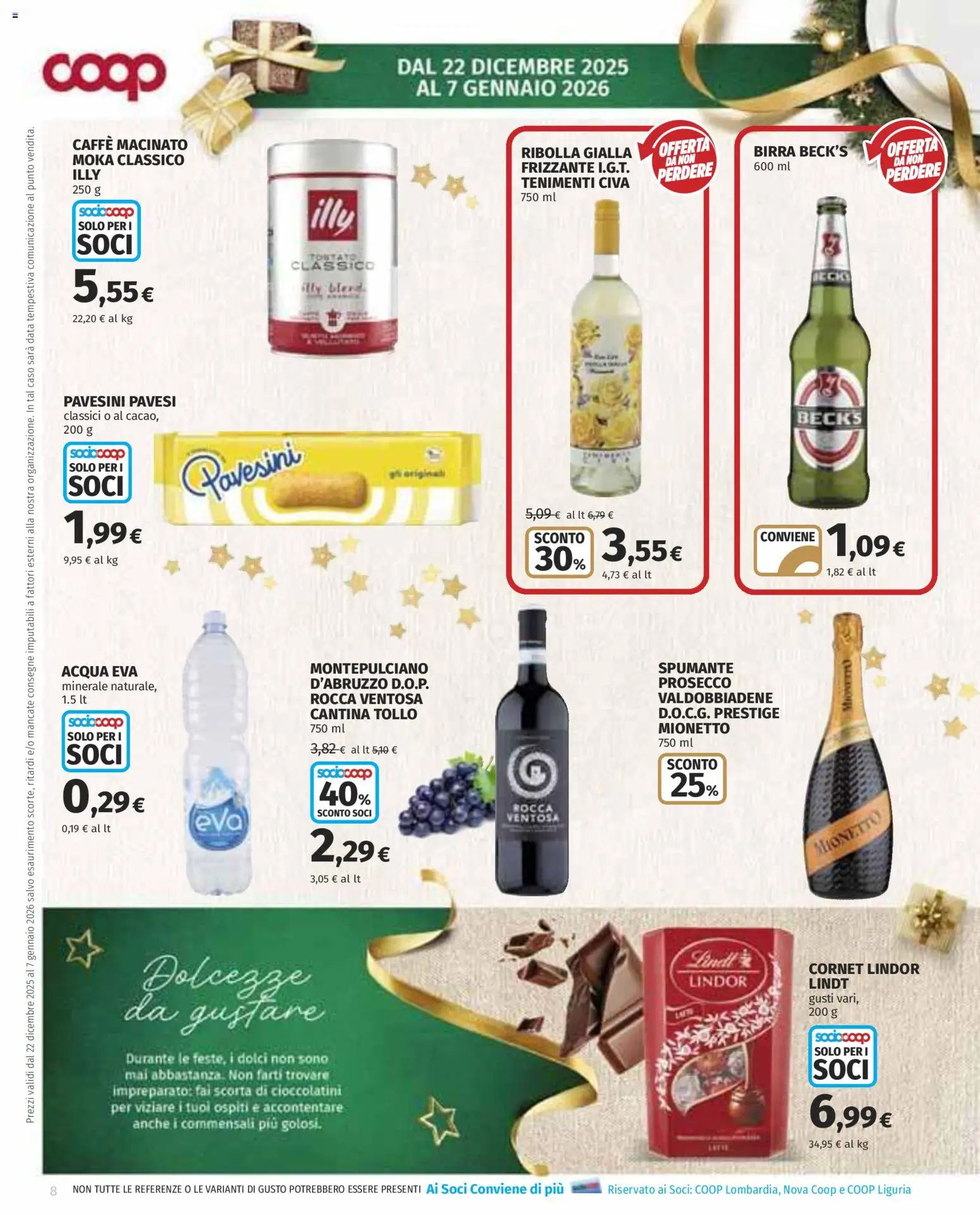 Volantino COOP del 22.12.2025 | Pagina: 8 | Prodotti: Caffè, Acqua, Spumante, Cioccolatini