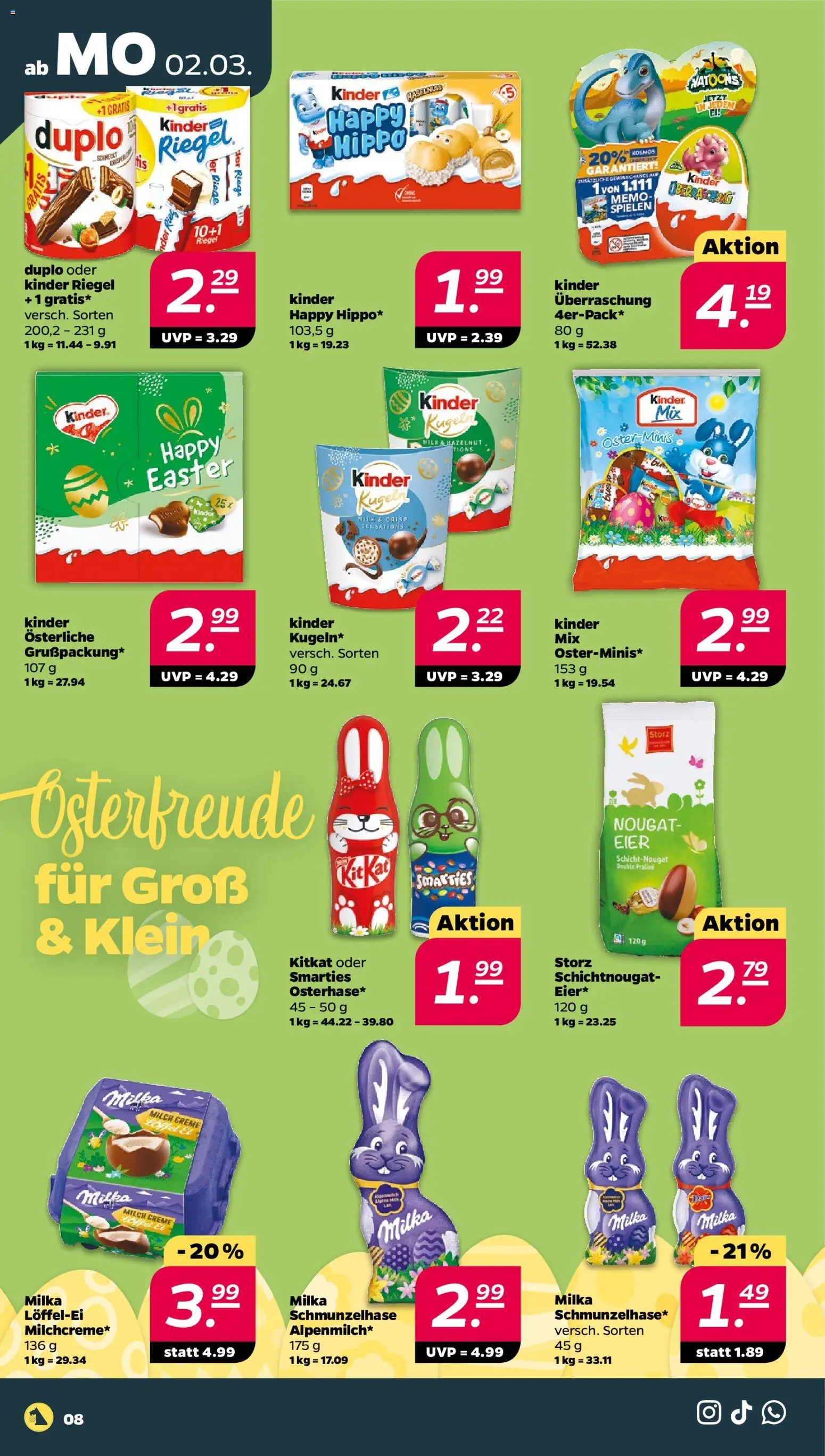 Netto Prospekt 	 – gültig ab 02.03.2026 | Seite: 8 | Produkte: Milch, Milka, Kinder riegel, Creme