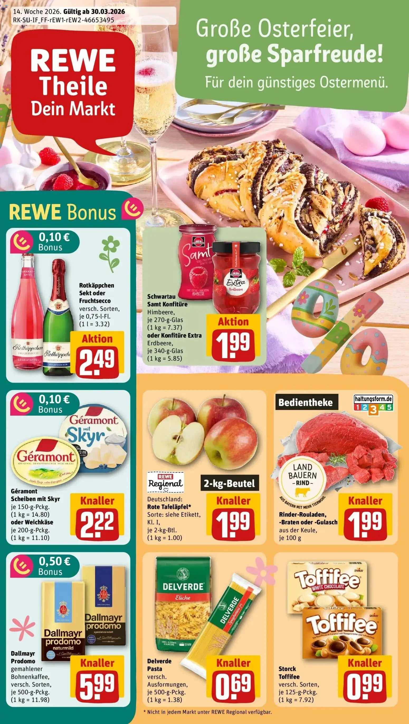 Rewe Prospekt Bamberg	 – gültig ab 30.03.2026 | Seite: 1 | Produkte: Rotkappchen sekt, Sekt, Fruchtsecco, Pasta