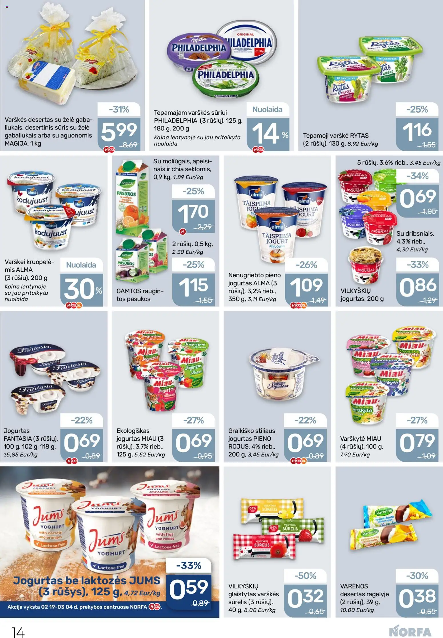 NORFA akcijos nuo 19.02.2026 | Puslapis: 14 | Prekių: Sūrelis, Jogurtas, Sūris, Varškė