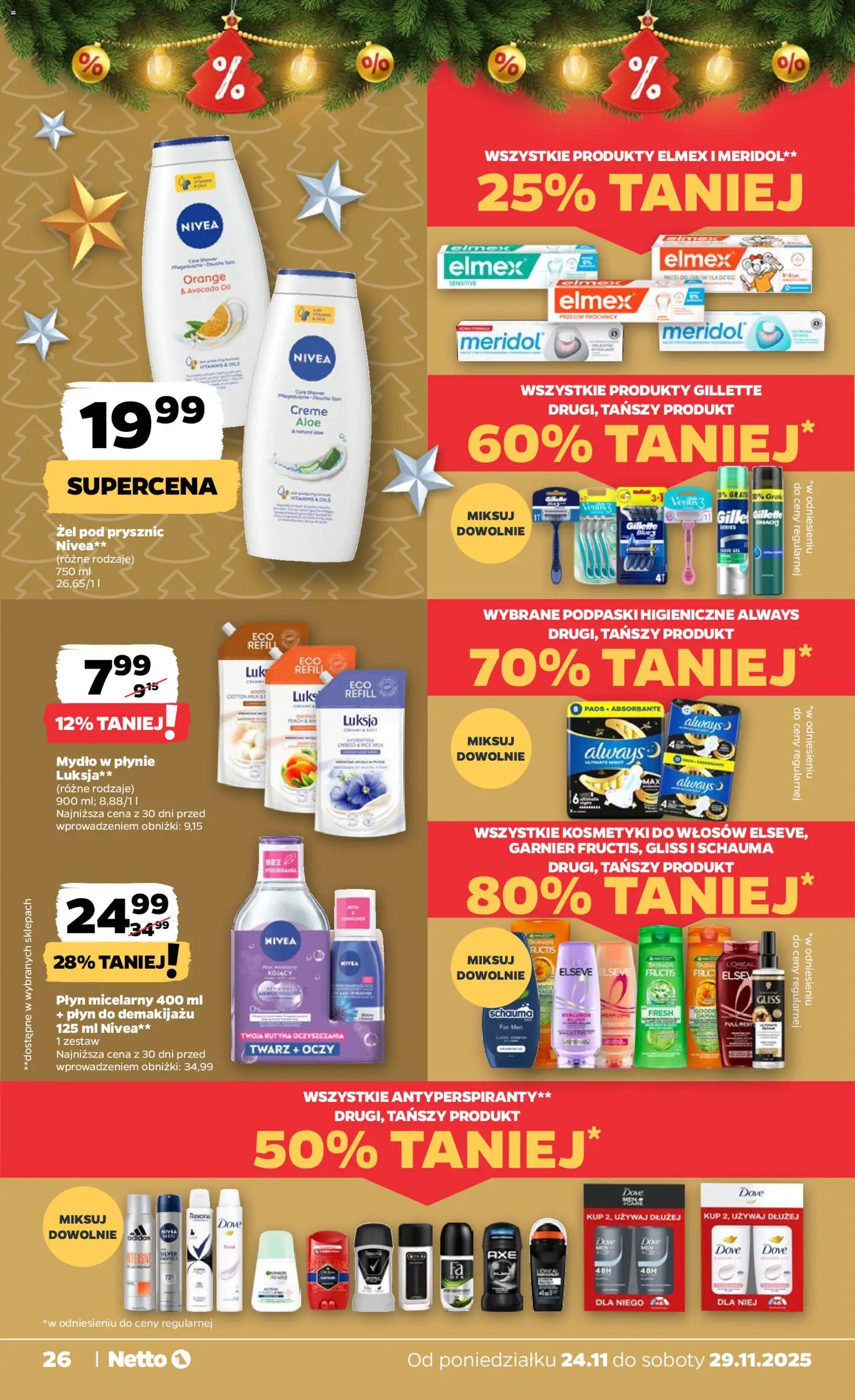 Netto gazetka od 24.11.2025 | Strona: 26 | Produkty: Gillette, Mydło w płynie, Kosmetyki, Mydło