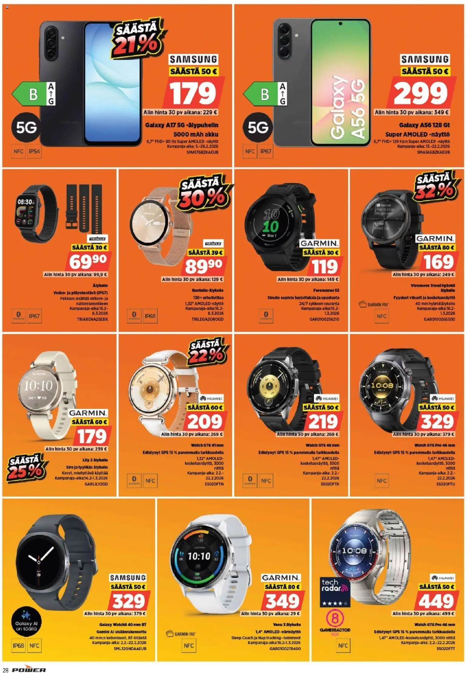 Power tarjoukset – voimassa 16.02.2026 alkaen | Sivu: 28 | Tuotteet: Älykello, Akku, Älypuhelin, Näyttö