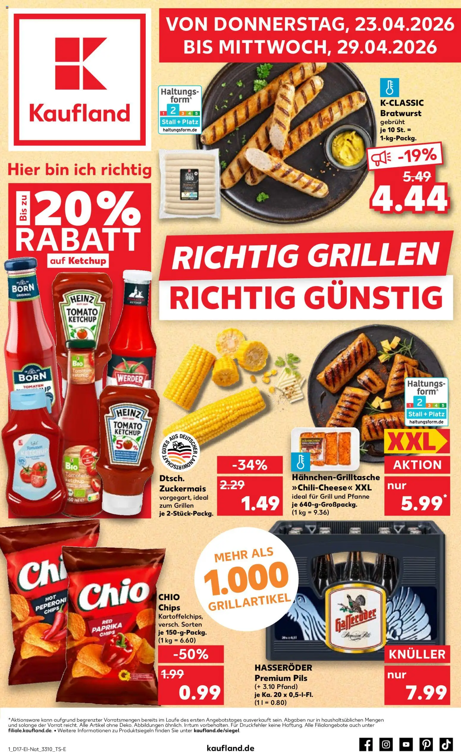Kaufland Prospekt Zeitz	 – gültig ab 23.04.2026 | Seite: 1 | Produkte: Pils, Bratwurst, Paprika, Chips