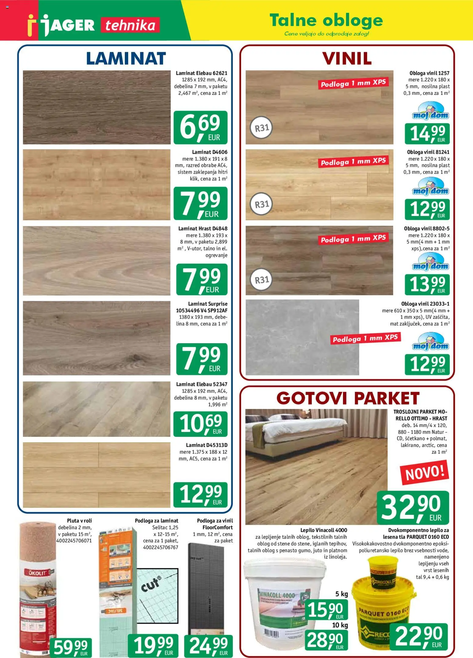 Novi Jager katalog ponudbe – veljaven od 25.03.2026 | Stran: 4 | Izdelki: Podloga, Lepilo