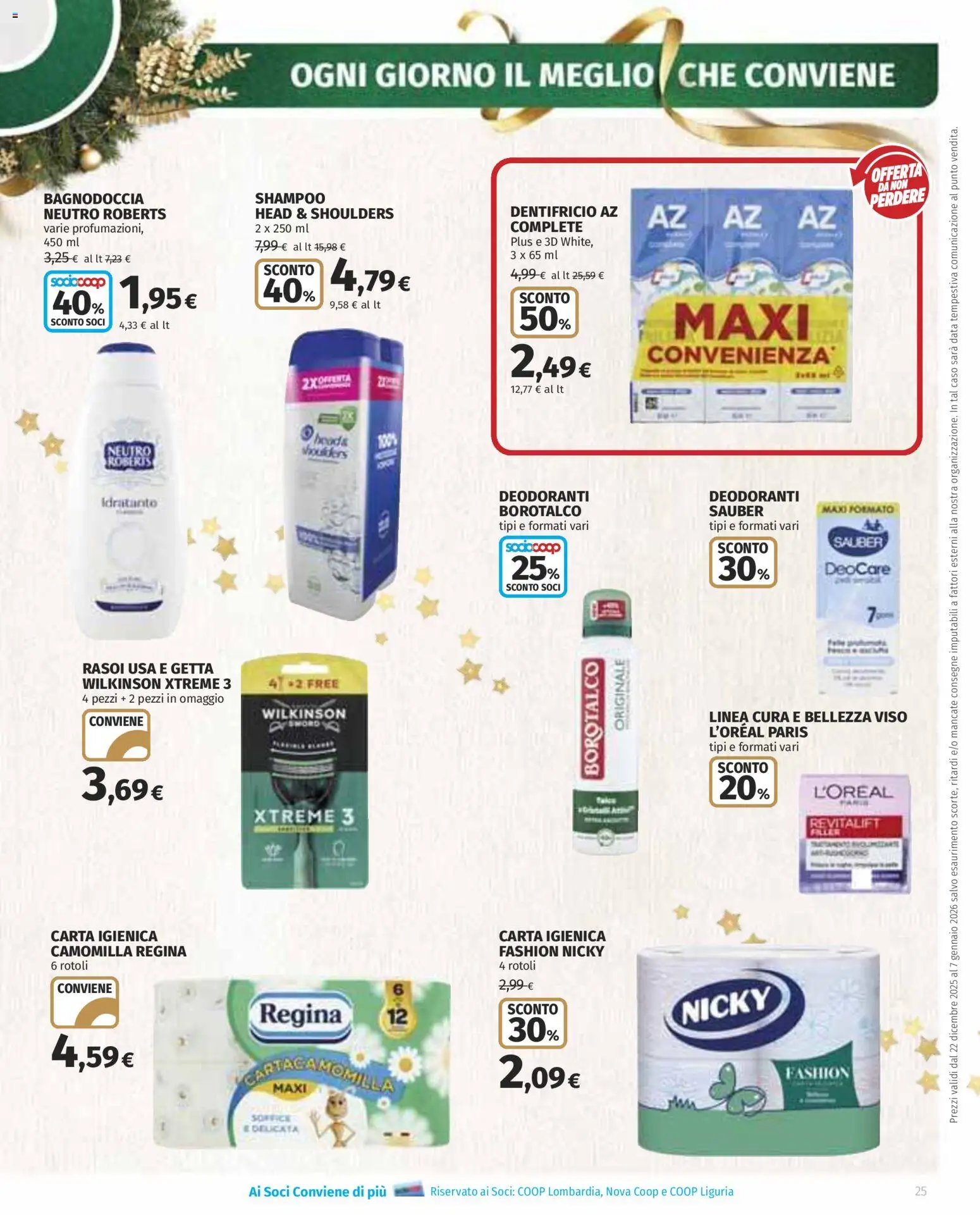 Volantino COOP del 22.12.2025 | Pagina: 25 | Prodotti: Shampoo, Carta igienica, Dentifricio, Data