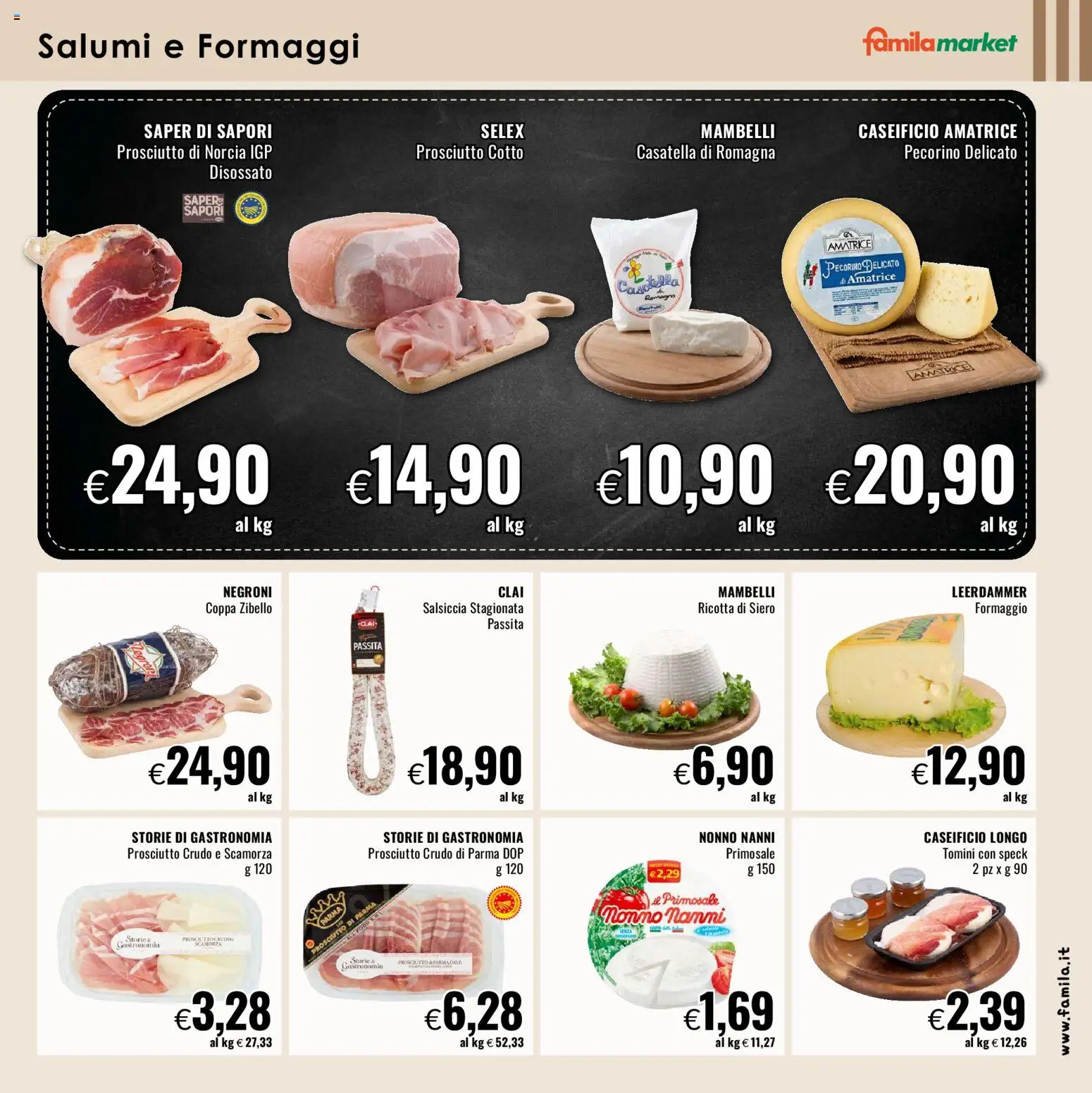 Volantino Famila del 05.03.2026 | Pagina: 5 | Prodotti: Speck, Prosciutto di Parma, Formaggio, Ricotta