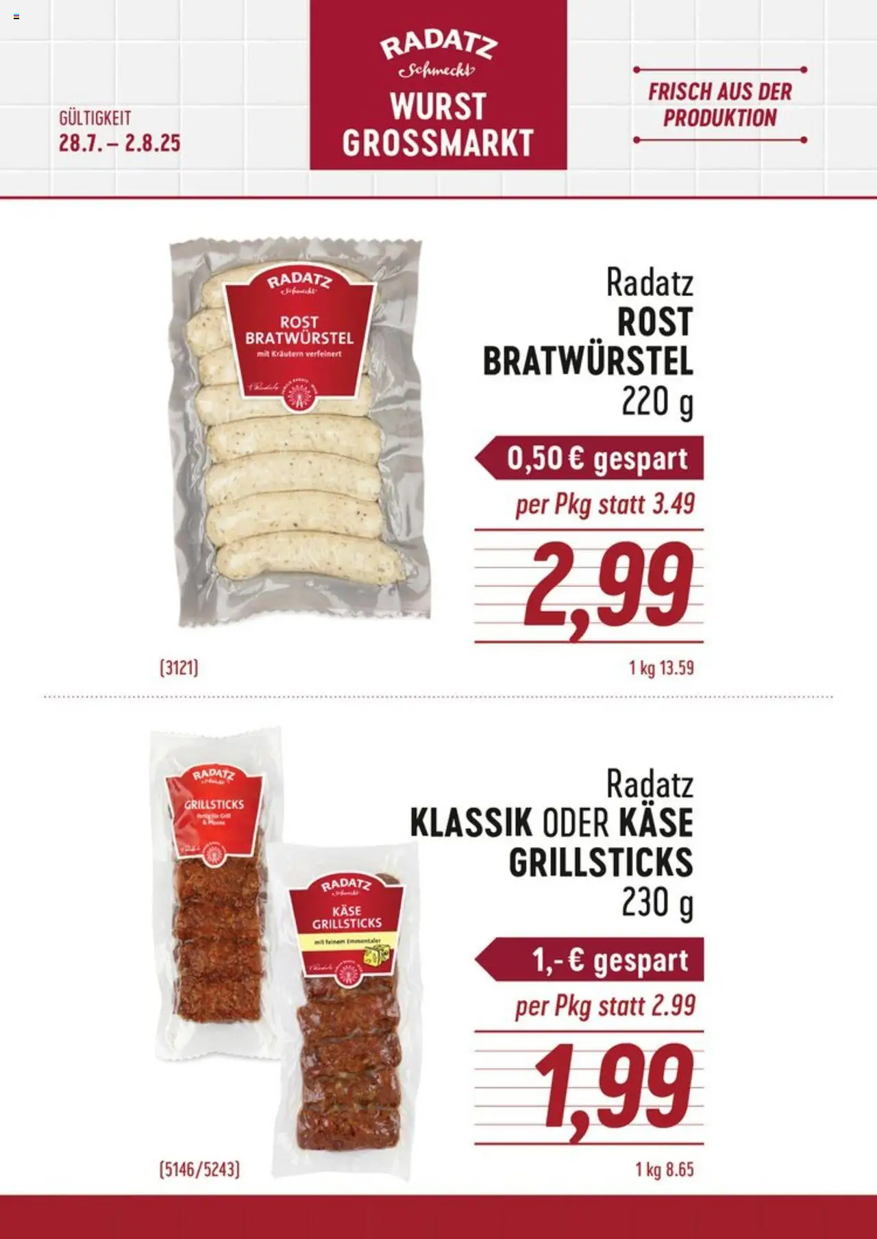 Radatz Flugblatt gültig ab 28.07.2025 | Seite: 2 | Produkte: Wurst, Käse