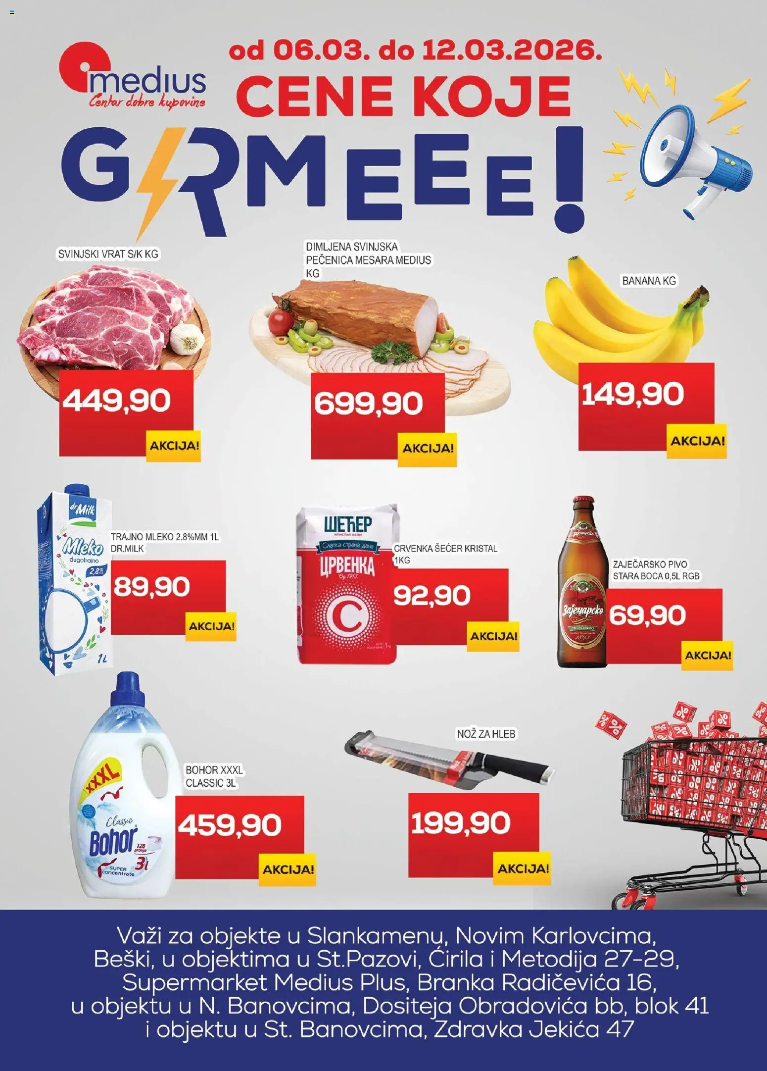 Medius katalog - važi od 06.03.2026 | Strana: 1 | Proizvode: Banana, Šećer kristal, Zaječarsko pivo, Svinjski vrat