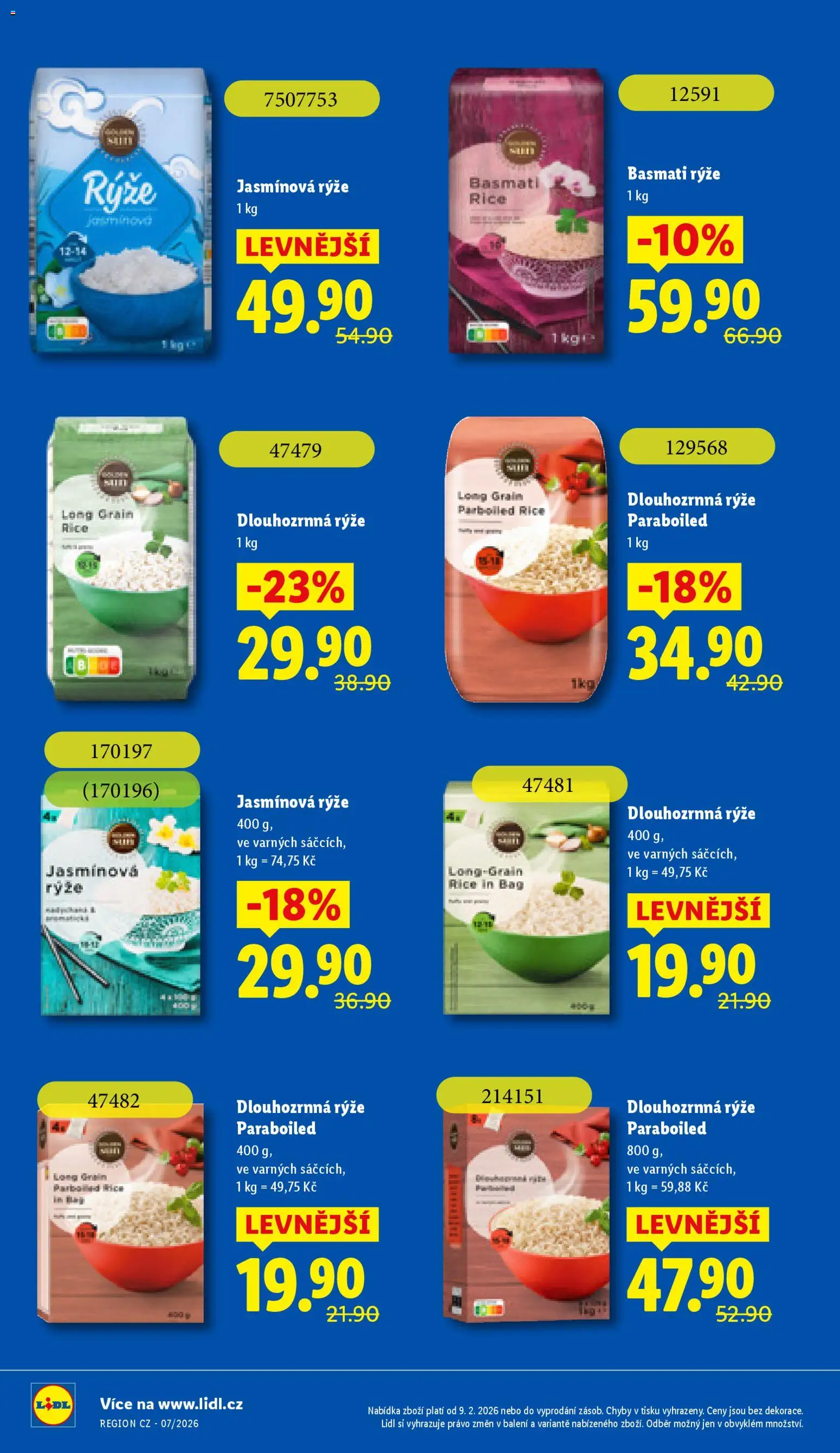 Lidl leták - Trvale snížené ceny od 11.02.2026 | Strana: 8 | Produkty: Rýže, Jasmínová rýže, Rýže basmati, Basmati rýže