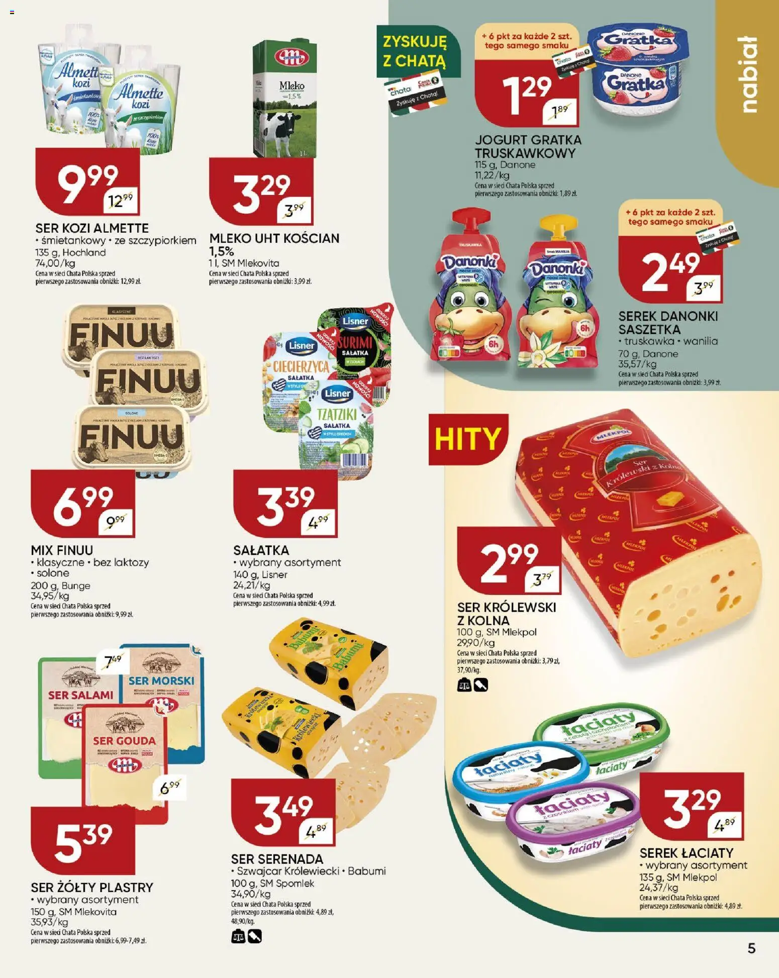 Chata Polska Gazetka od 23.10.2025 | Strona: 5 | Produkty: Bez laktozy, Surimi, Ser, Jogurt