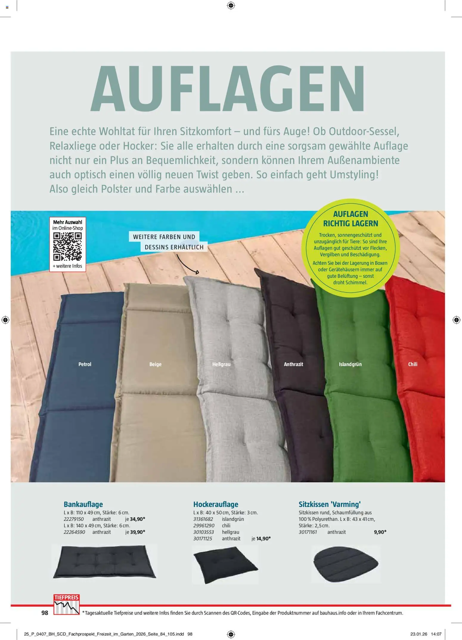 Bauhaus Freizeit im Garten – gültig ab 02.03.2026 | Seite: 98 | Produkte: Relaxliege, Hocker, Chili