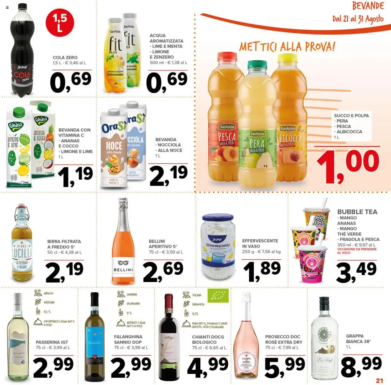 Volantino Todis del 21.08.2025 | Pagina: 21 | Prodotti: Acqua, Ananas, Grappa, Vaso