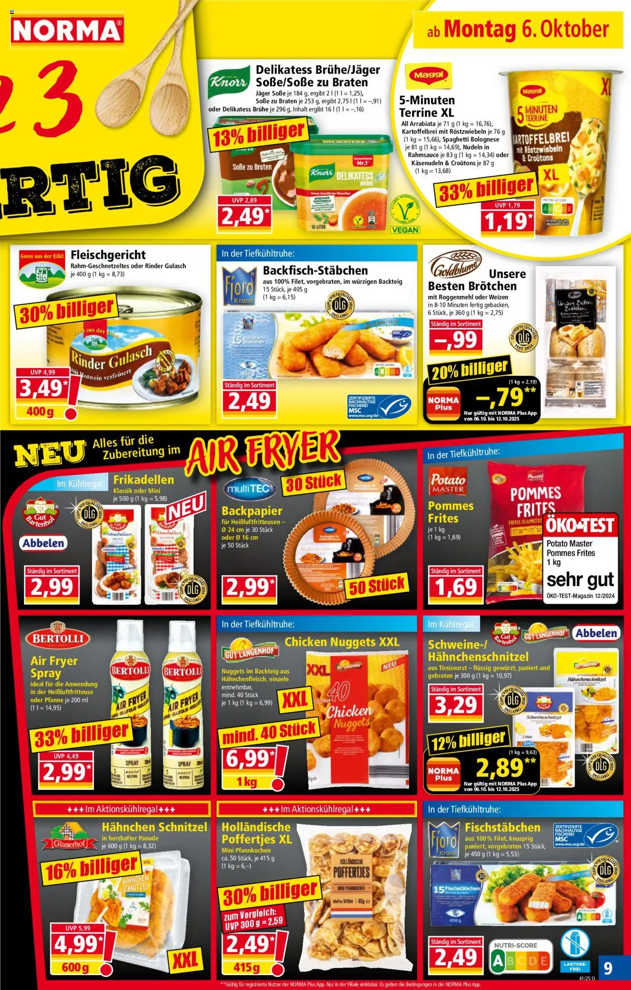Norma Prospekt 	 – gültig ab 06.10.2025 | Seite: 9 | Produkte: Schnitzel, Soße, Gulasch, Nudeln