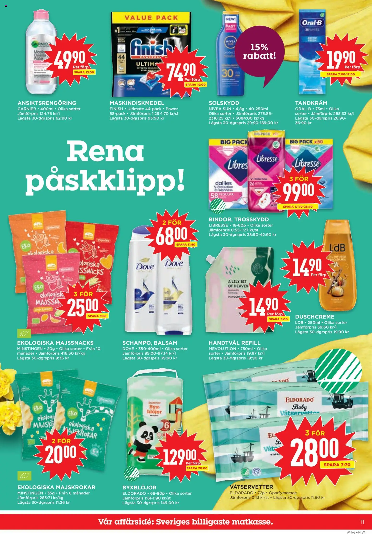Willys reklamblad aktuell från 30.03.2026 | Sida: 11 | Produkter: Balsam, Tandkräm, Blöjor, Handtvål