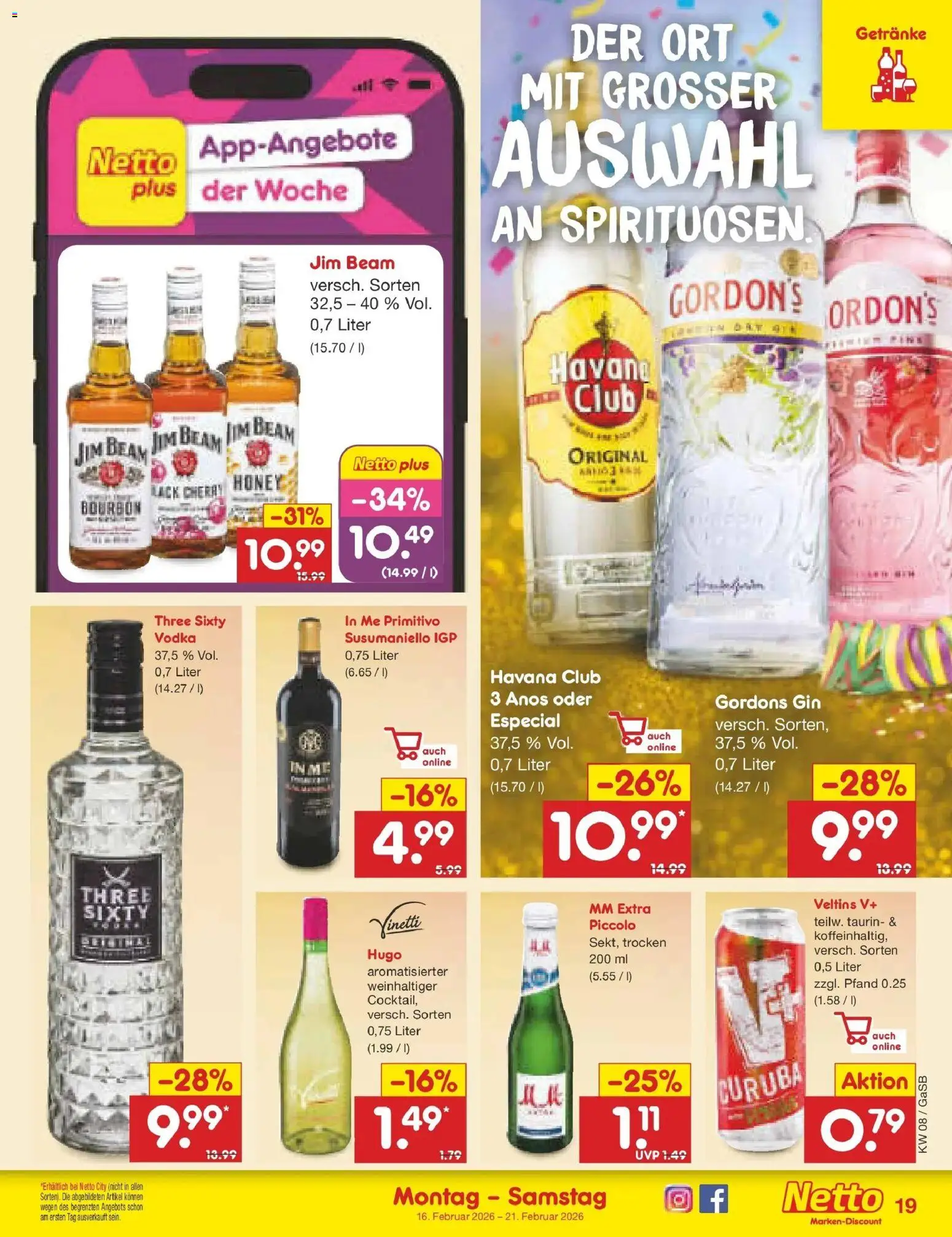 Netto Marken-Discount - Netto: Wochenangebote – gültig ab 16.02.2026 | Seite: 23 | Produkte: Havana club, Jim beam, Hugo, Veltins