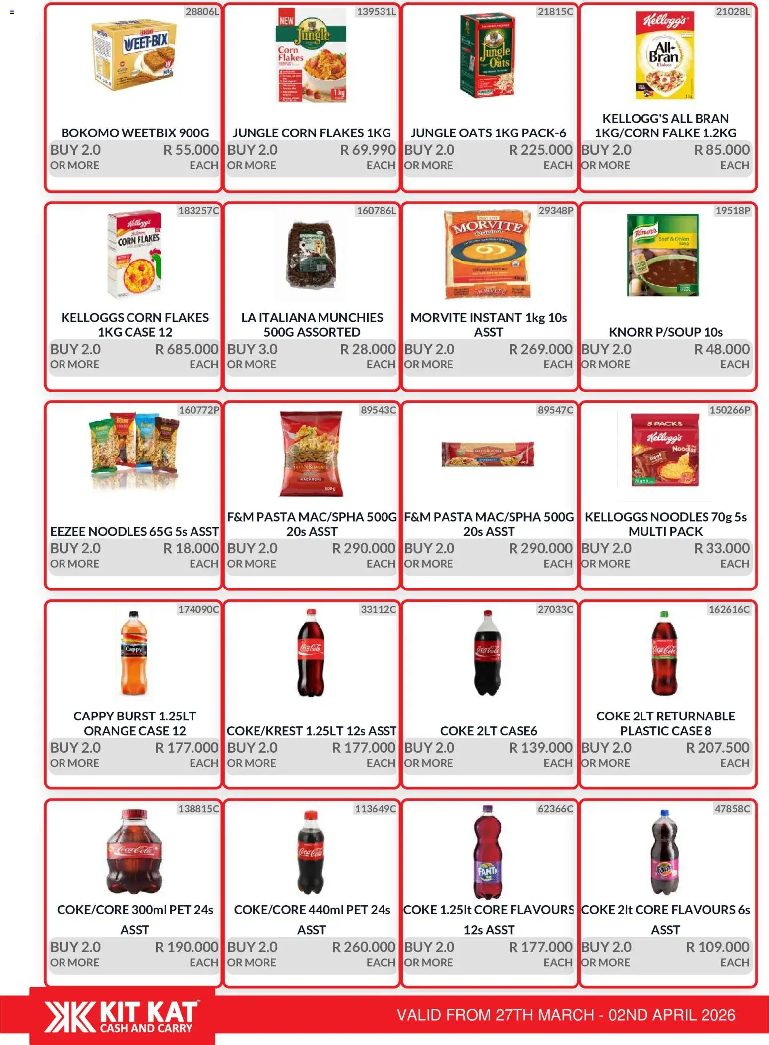 New KIT KAT Cash & Carry catalogue – valid from 27.03.2026 | Page: 8 | Products: Corn, Coke, Oats, Pasta