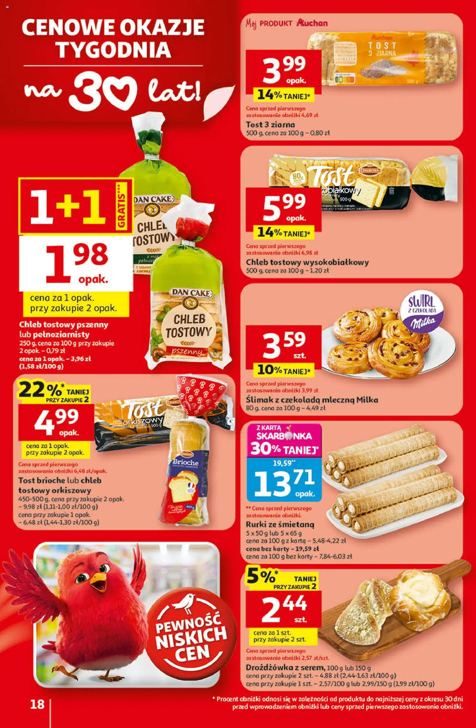 Auchan - Gazetka 30 Lat Hipermarket  od 09.04.2026 | Strona: 18 | Produkty: Karta, Czekolada mleczna, Chleb tostowy, Czekolada