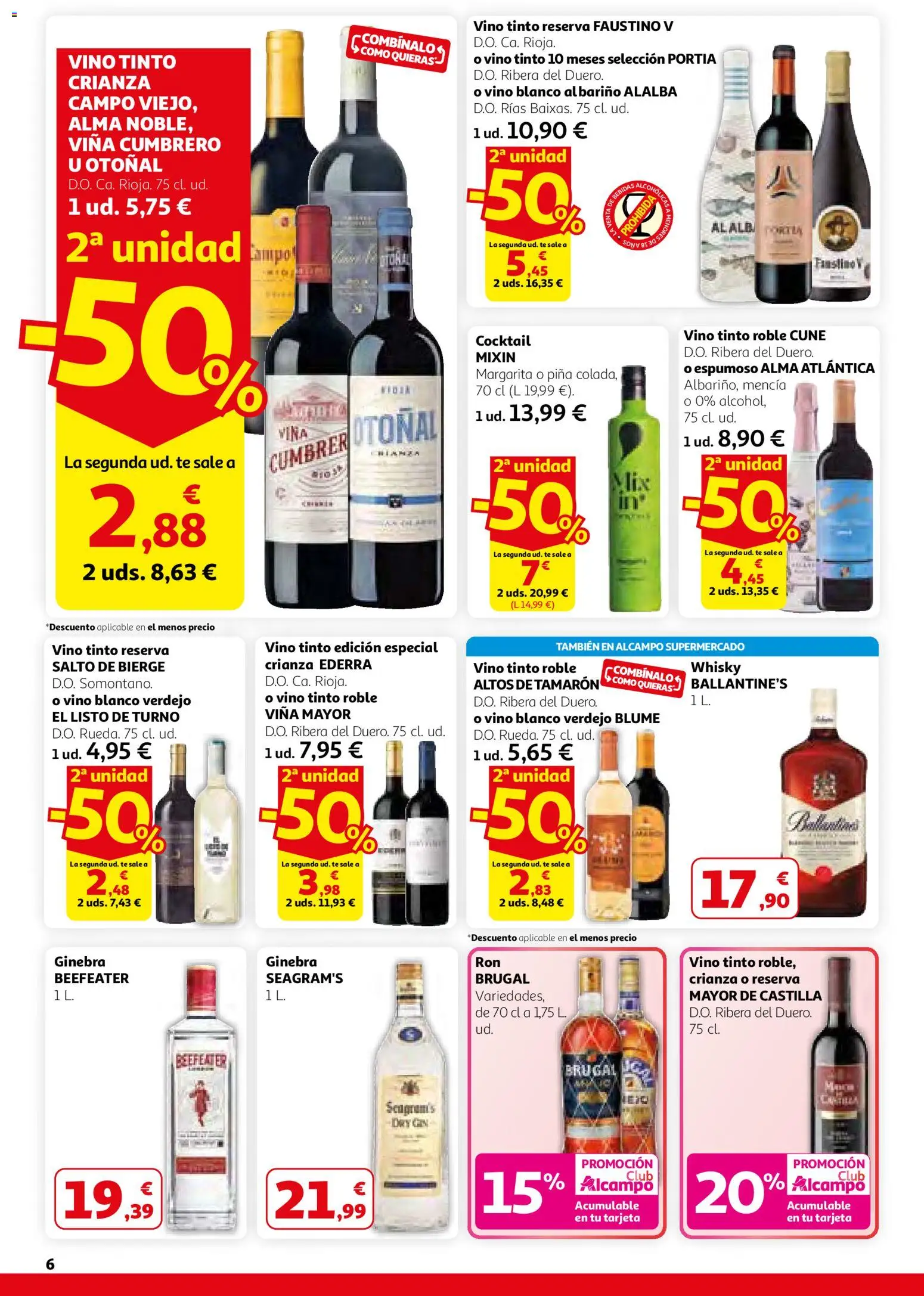 Alcampo - HG Nacional Unificado │ válido desde el 26.02.2026 | Página: 6 | Productos: Vino, Piña, Ginebra, Whisky