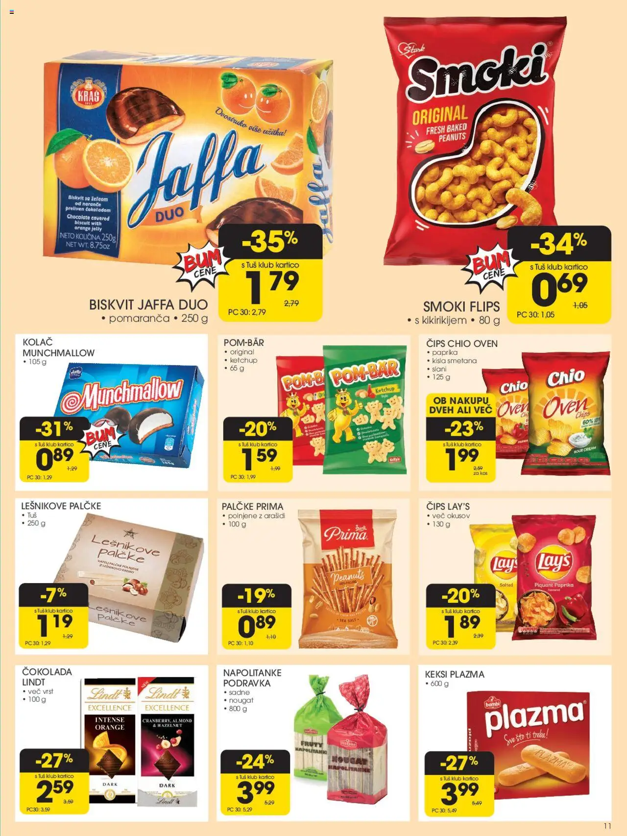Tuš katalog │ velja od 20.08.2025 | Stran: 11 | Izdelki: Kolač, Arašidi, Cokolada, Smetana