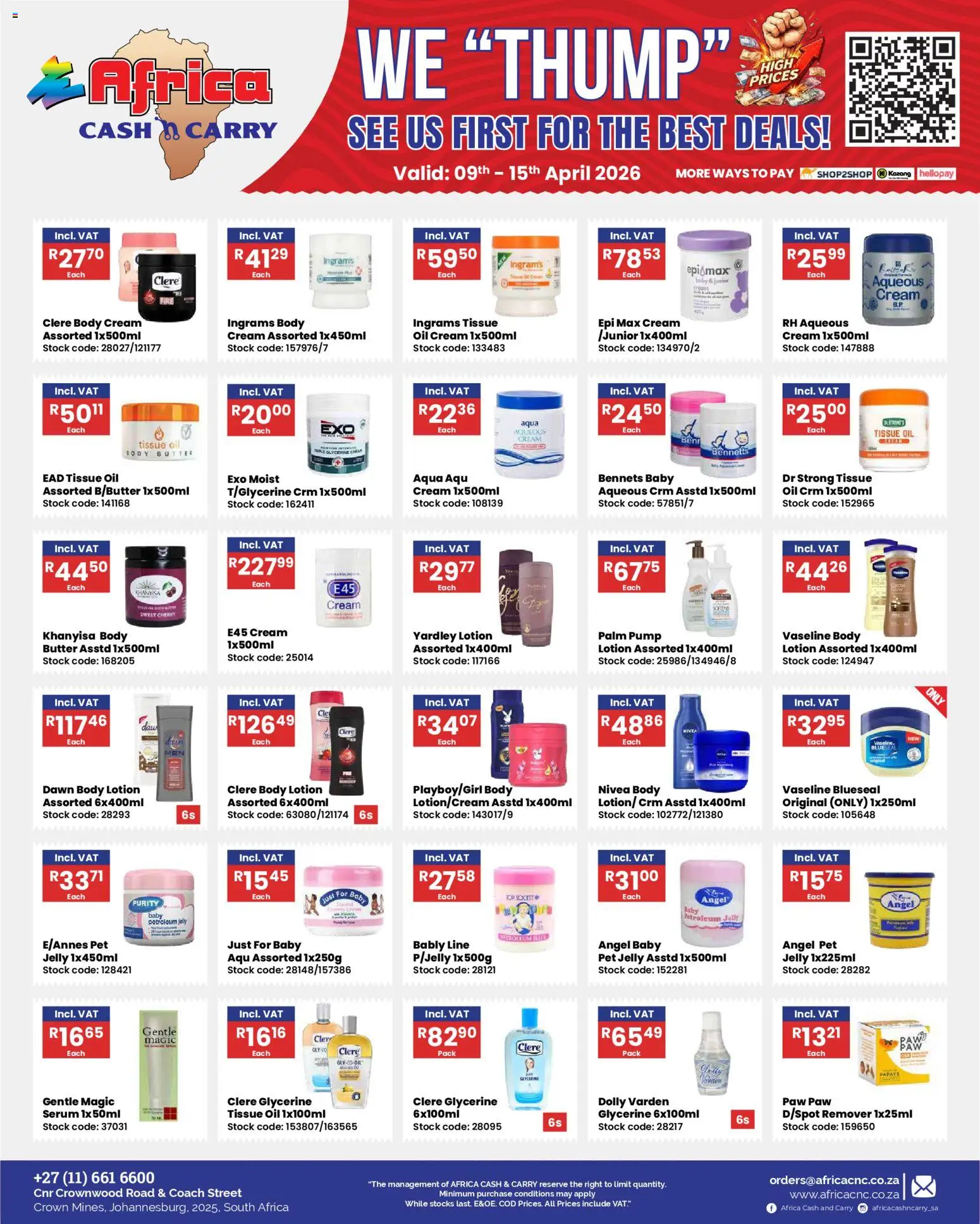 New Africa Cash & Carry catalogue – valid from 09.04.2026 | Page: 5 | Products: Body butter, Oil, Stock, Lotion