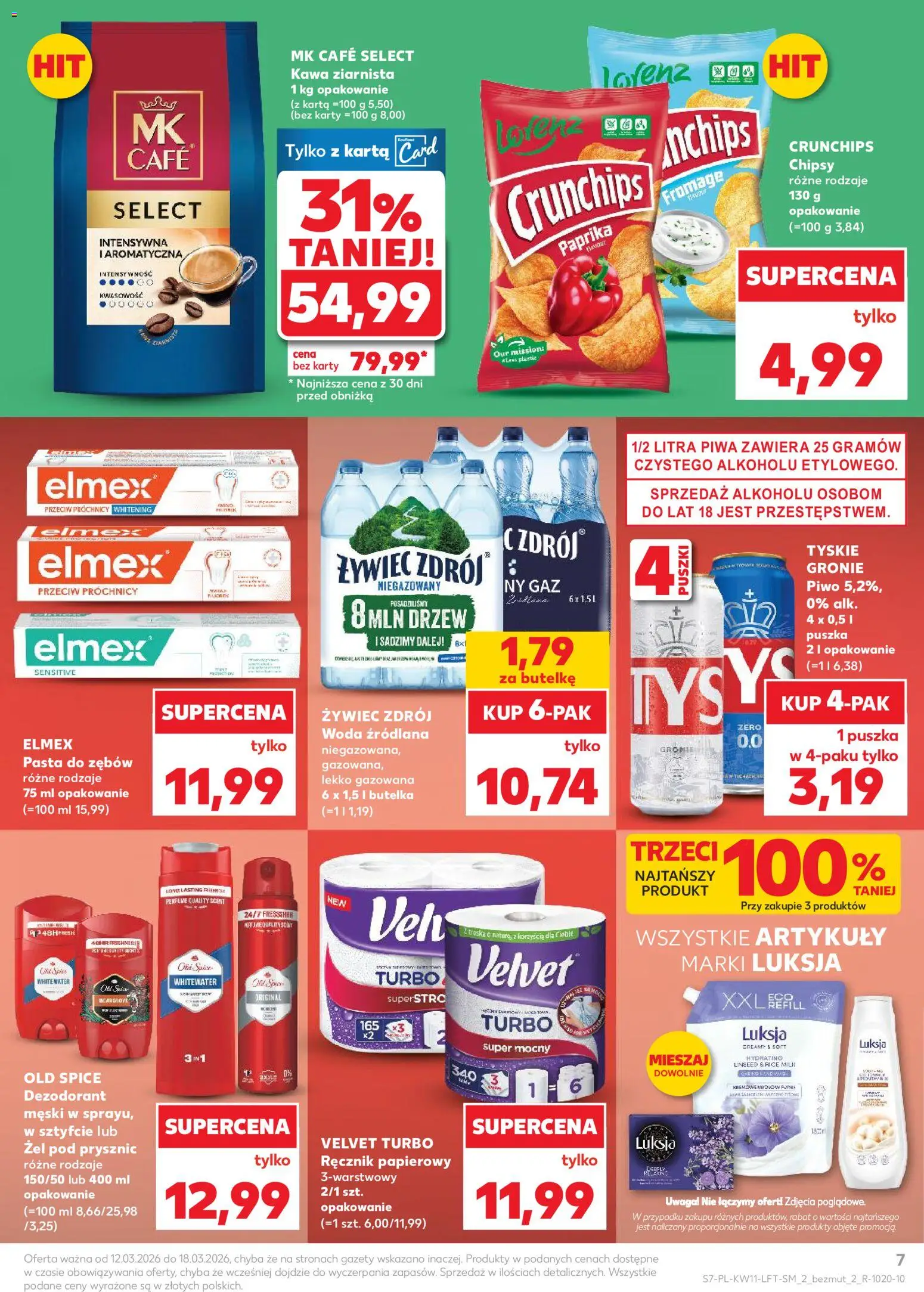 Kaufland gazetka od 12.03.2026 | Strona: 7 | Produkty: Karta, Kawa ziarnista, Tyskie, Woda