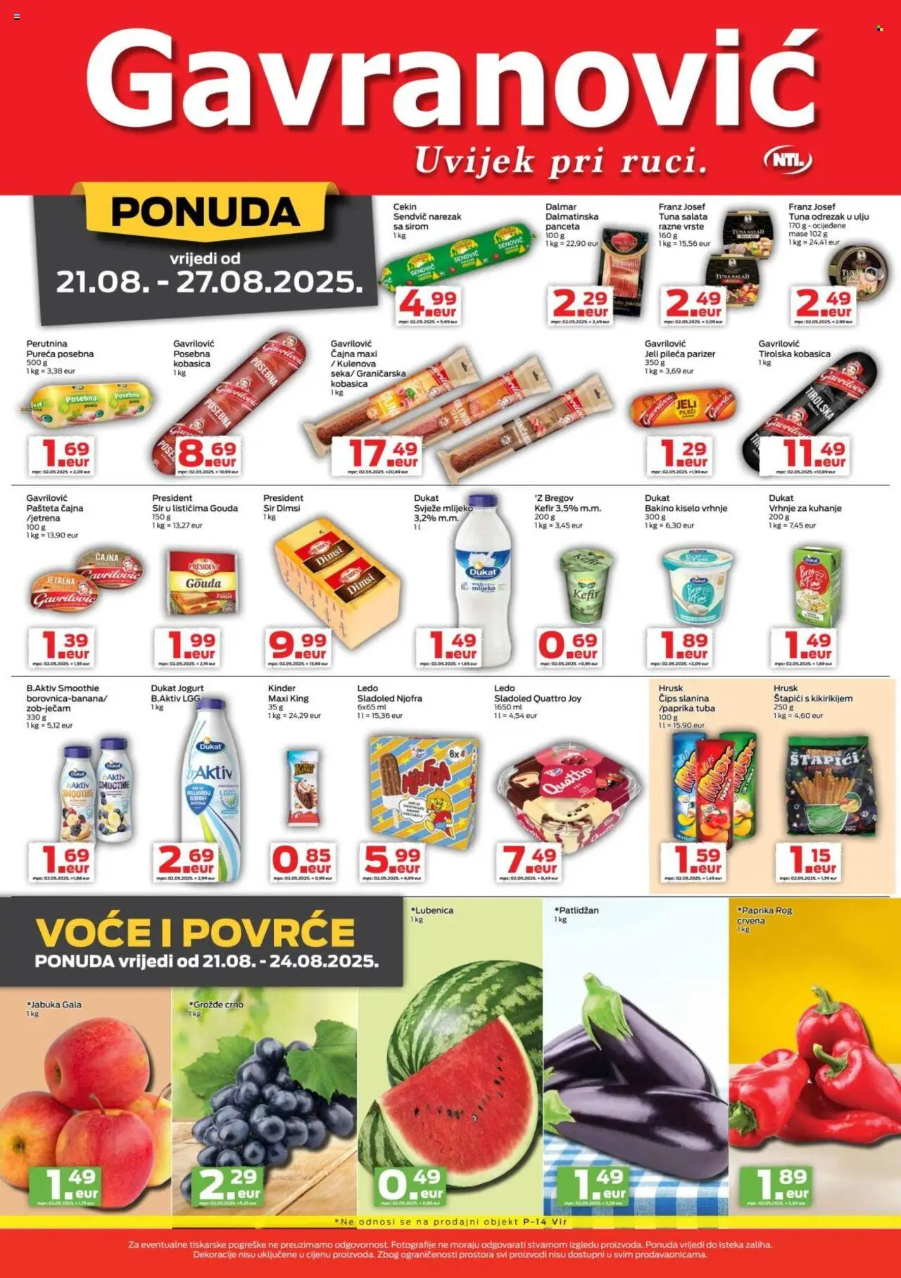 Gavranović katalog | vrijedi od 21.08.2025 | Stranica: 2 | Proizvodi: Kiselo vrhnje, Paprika, Ledo, Štapići